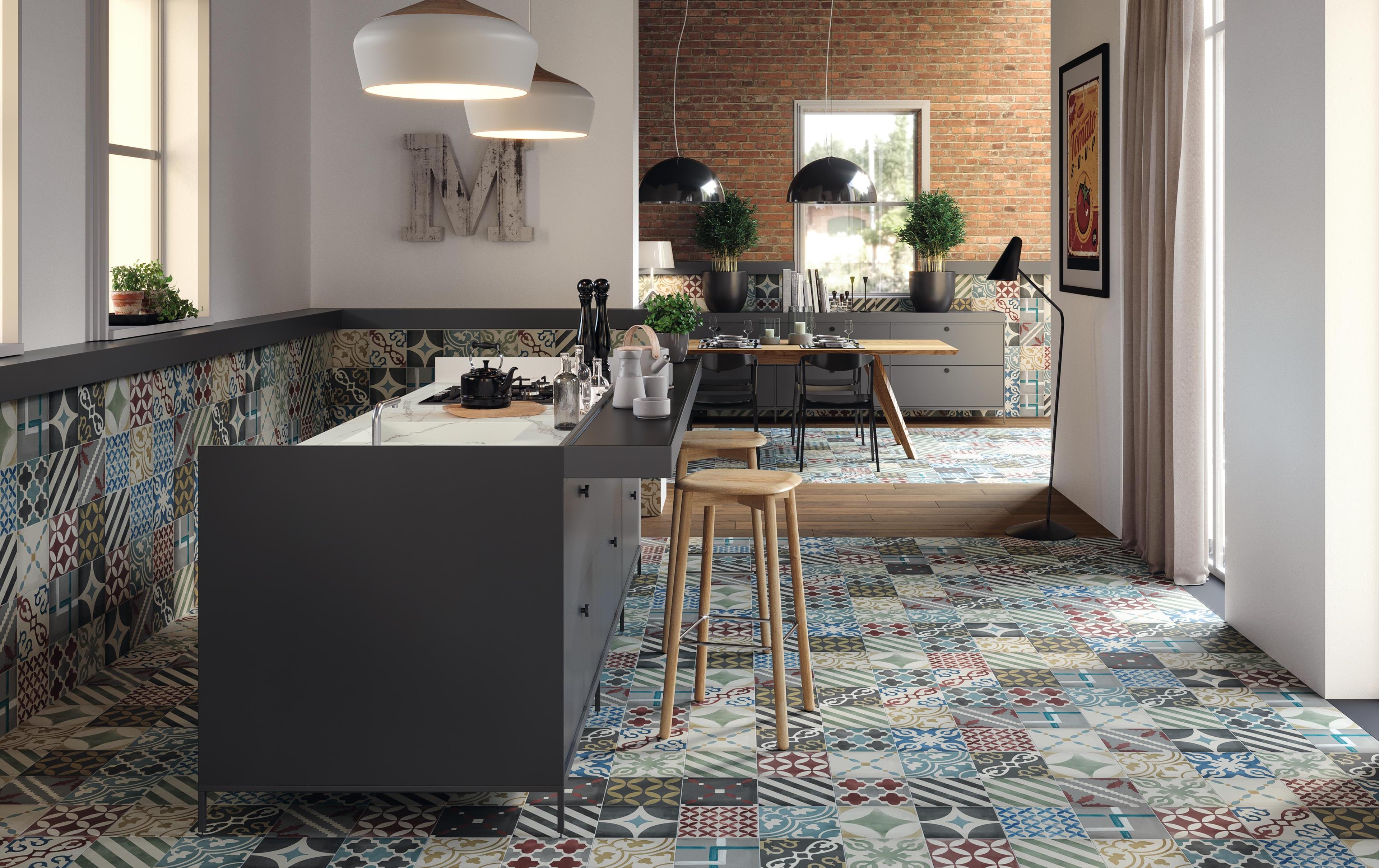 Piastrelle grande formato Cucina Effetto cementine Rosso