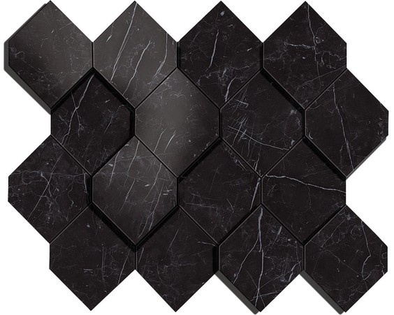 AtlasConcorde MarvelStone NeroMarquina MosaicoEsagono3D 28.2x35.3 AS4B R