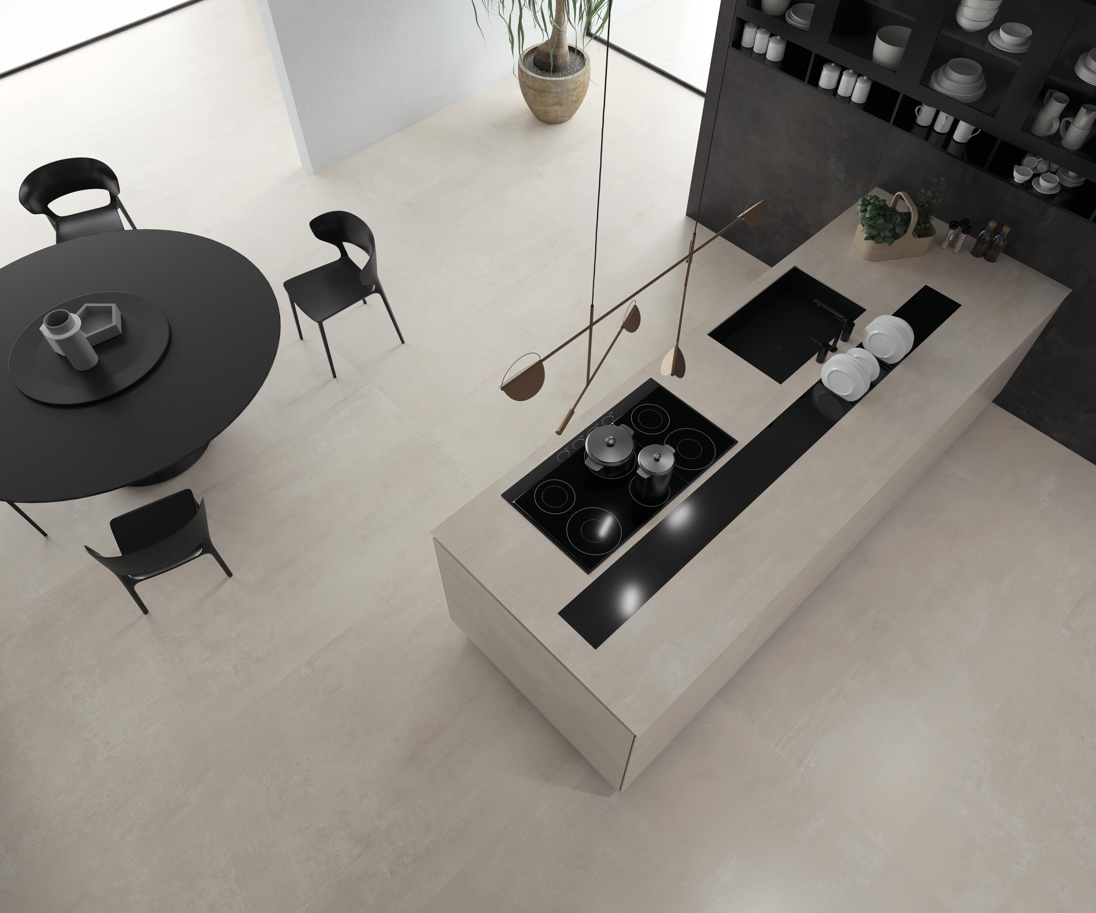 Piastrelle grande formato Cucina Effetto cemento Bianco