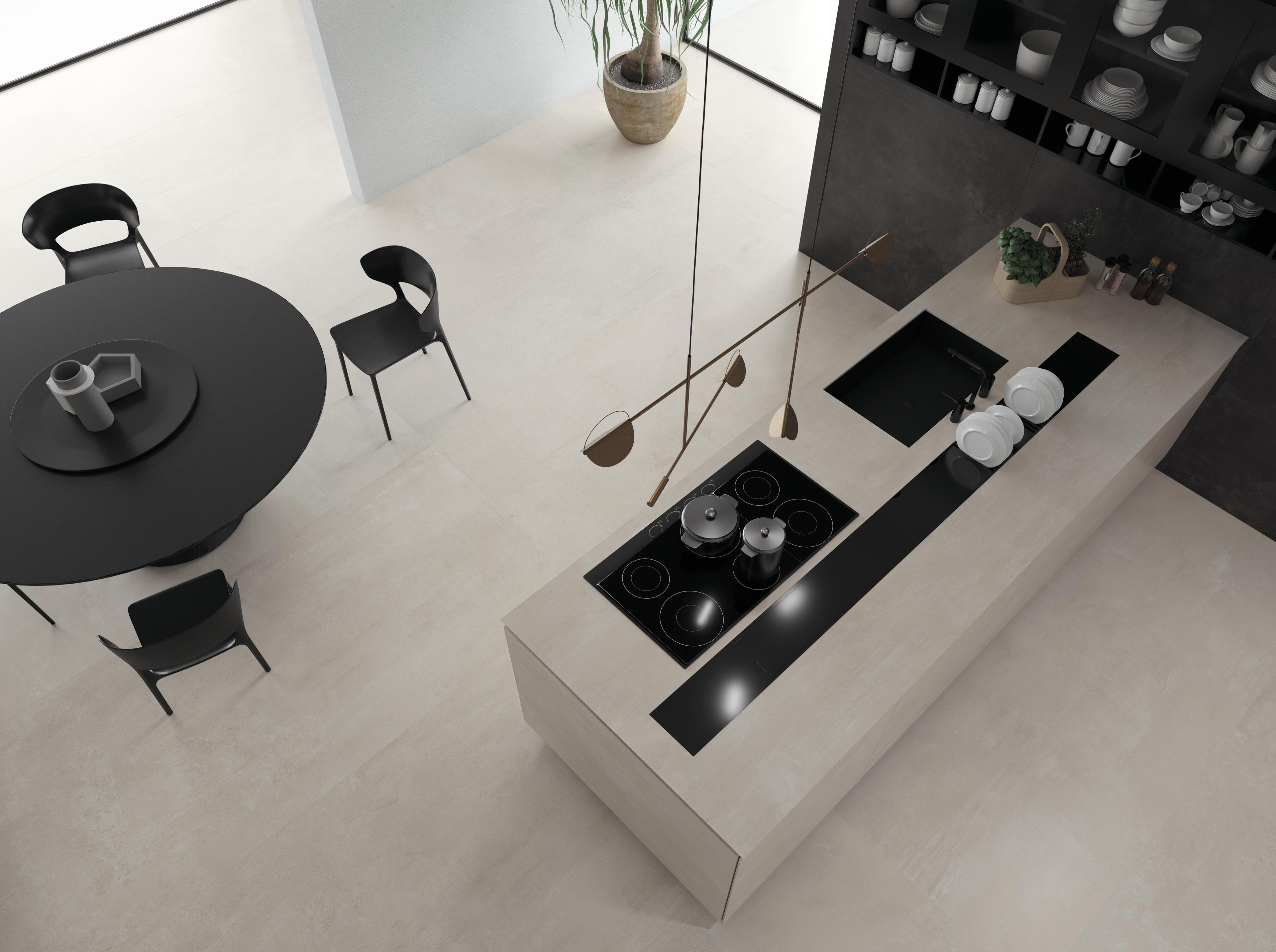 Piastrelle grande formato Cucina Effetto cemento Bianco