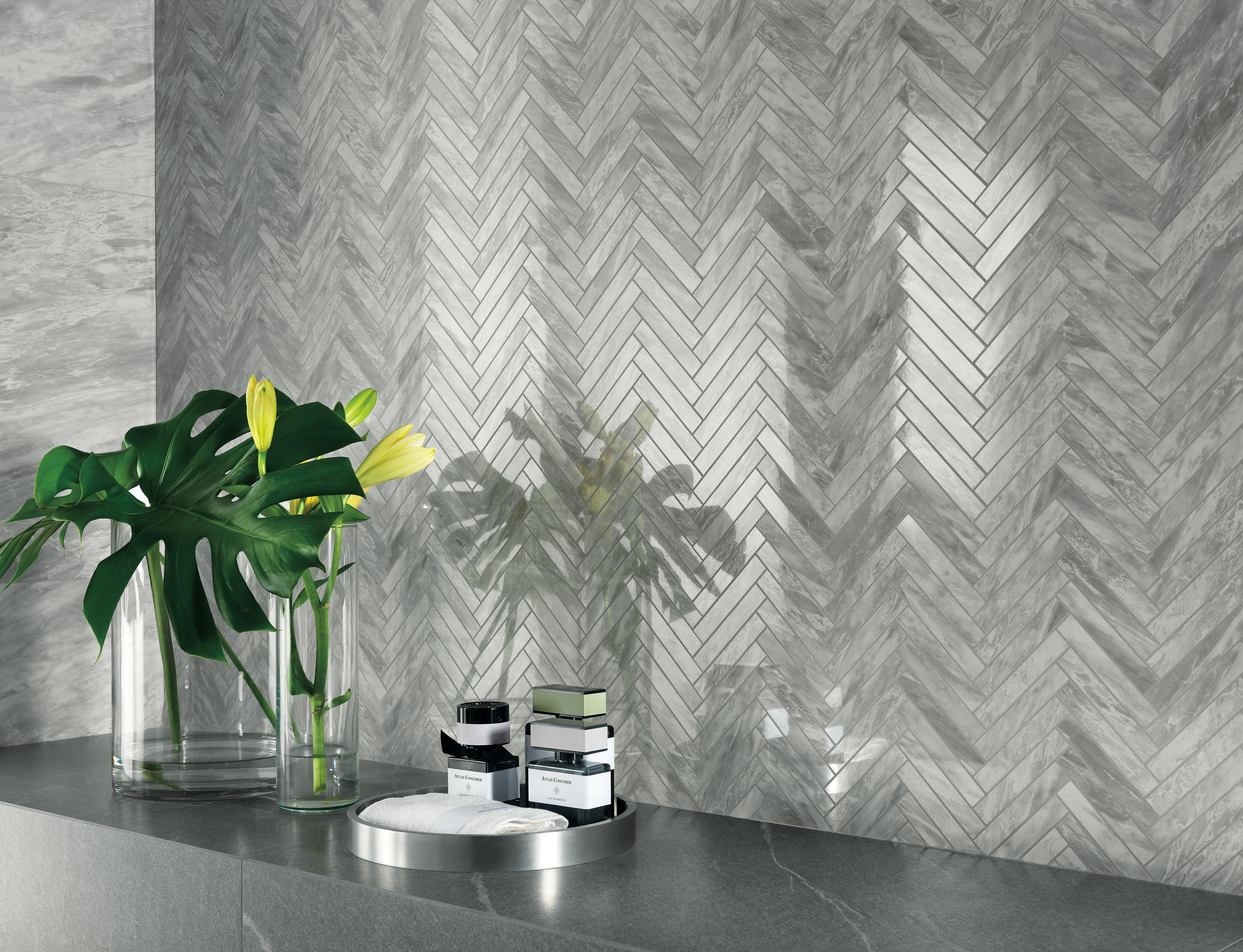 Marvel Bardiglio Grey Herringbone Wall, Marvel Cardoso Elegant