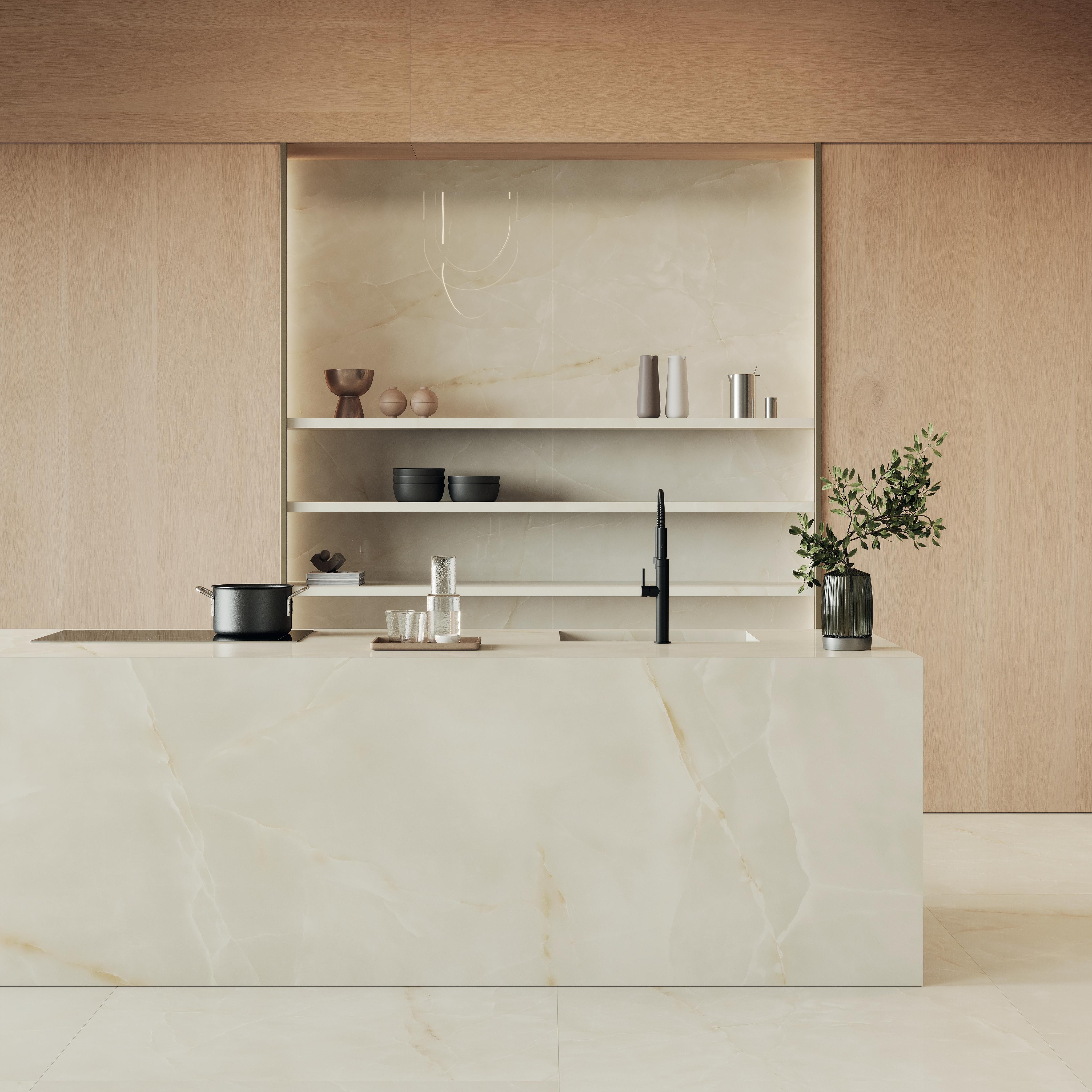 Piastrelle grande formato Abitazione Effetto onice Bianco