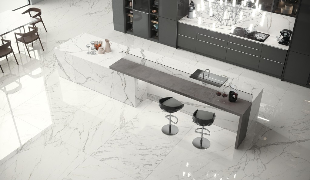 Piastrelle grande formato Cucina Effetto marmo Bianco