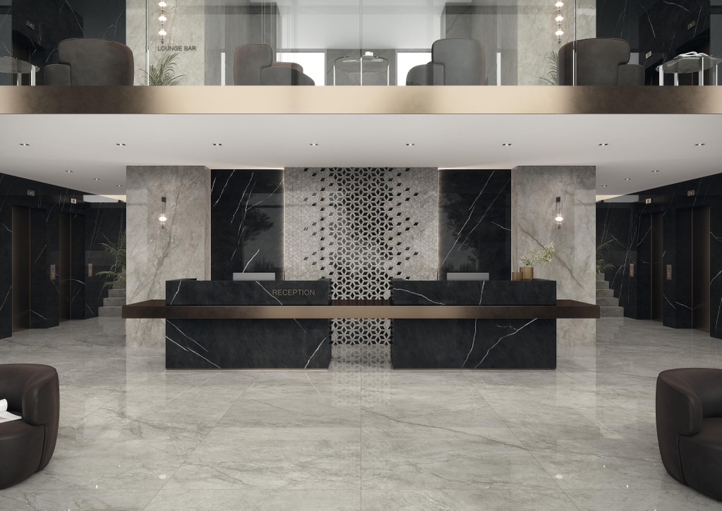 Piastrelle grande formato Hotel Effetto marmo Grigio