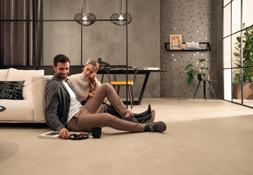 Pavimento e Rivestimento Soggiorno Effetto cemento Beige