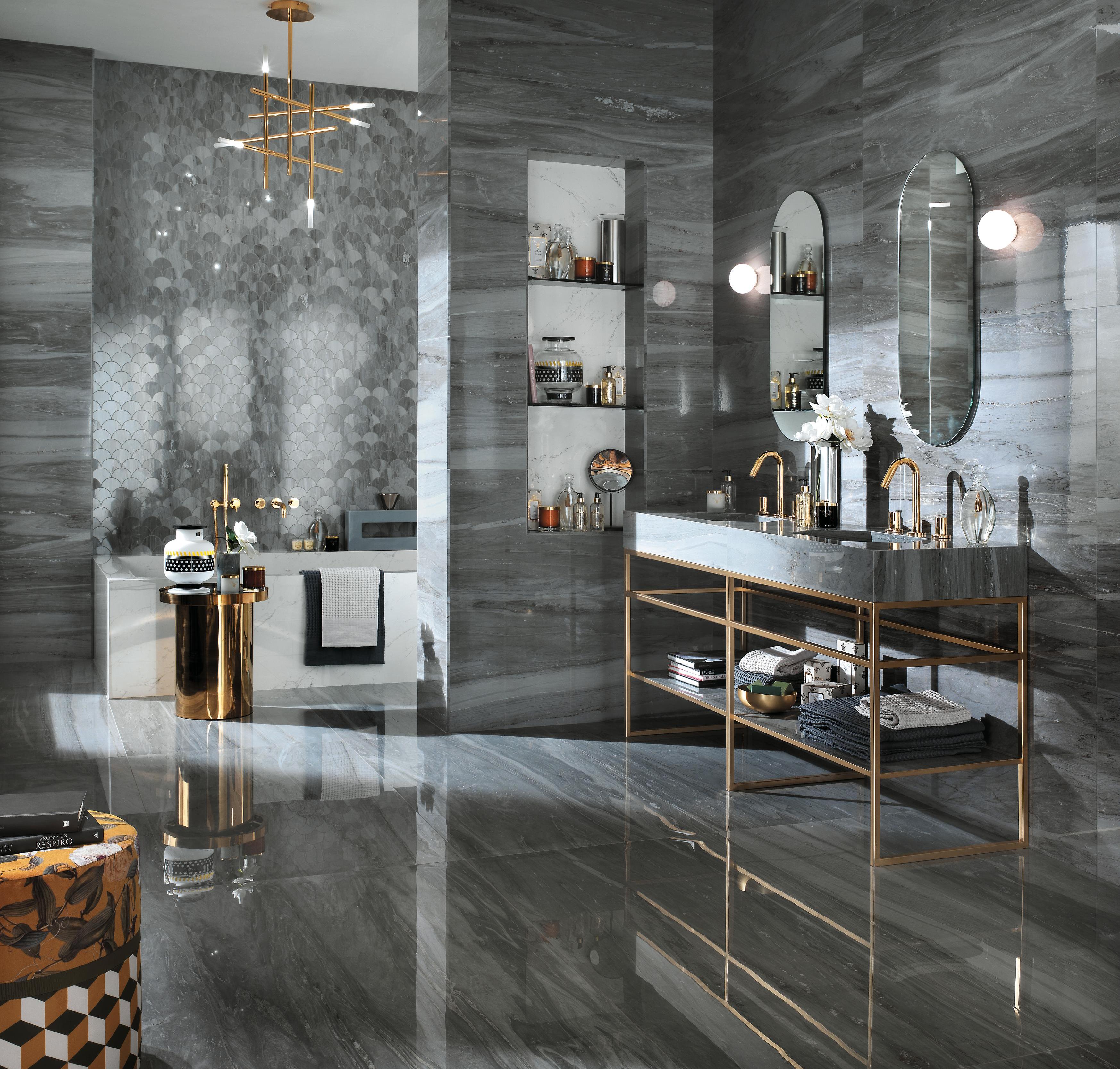 Bathroom Floor and Wall Covering Marble Effect Grey