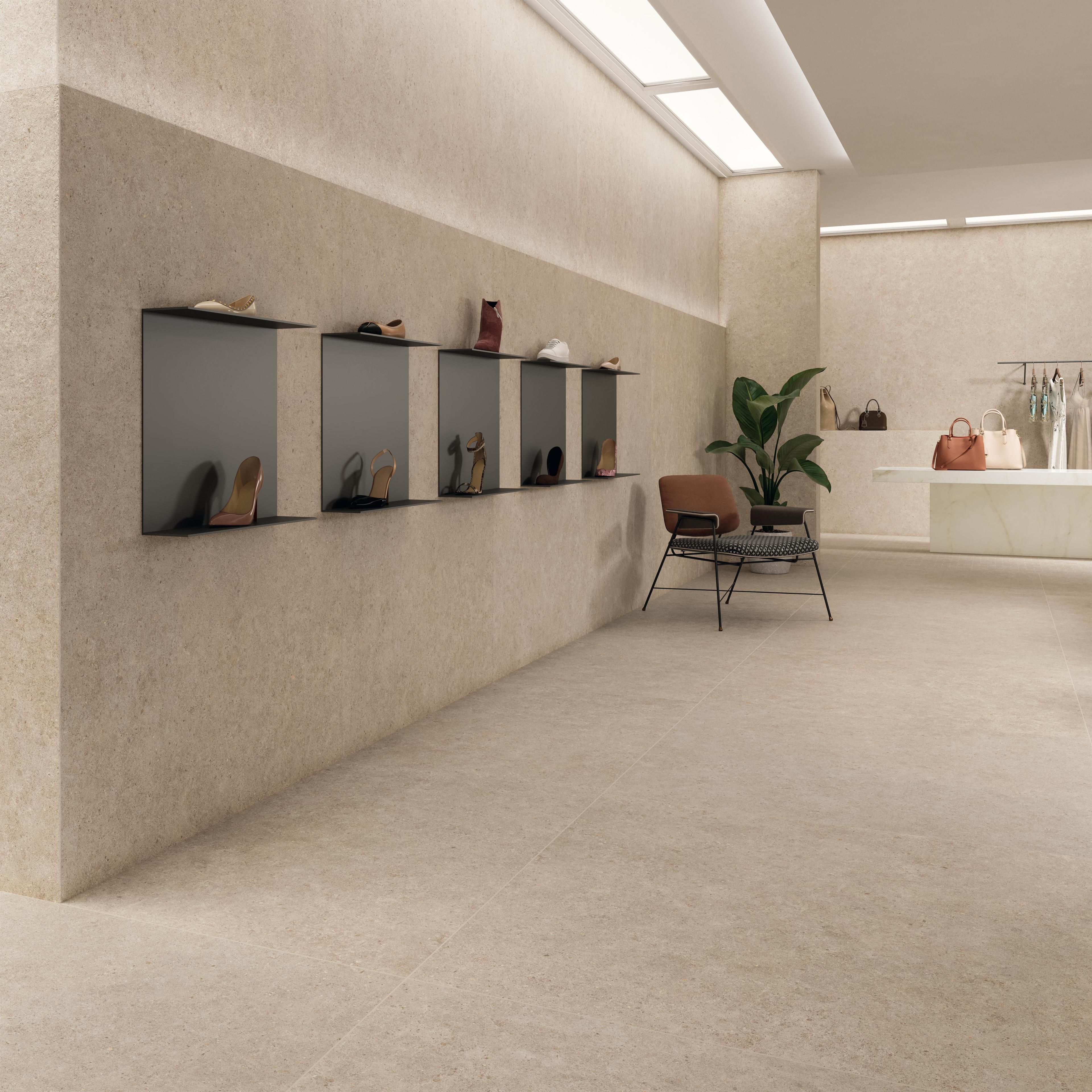 Piastrelle grande formato Showroom Effetto pietra Beige
