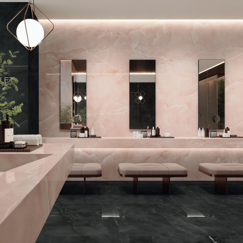 Piastrelle grande formato Hotel Effetto onice Rosa