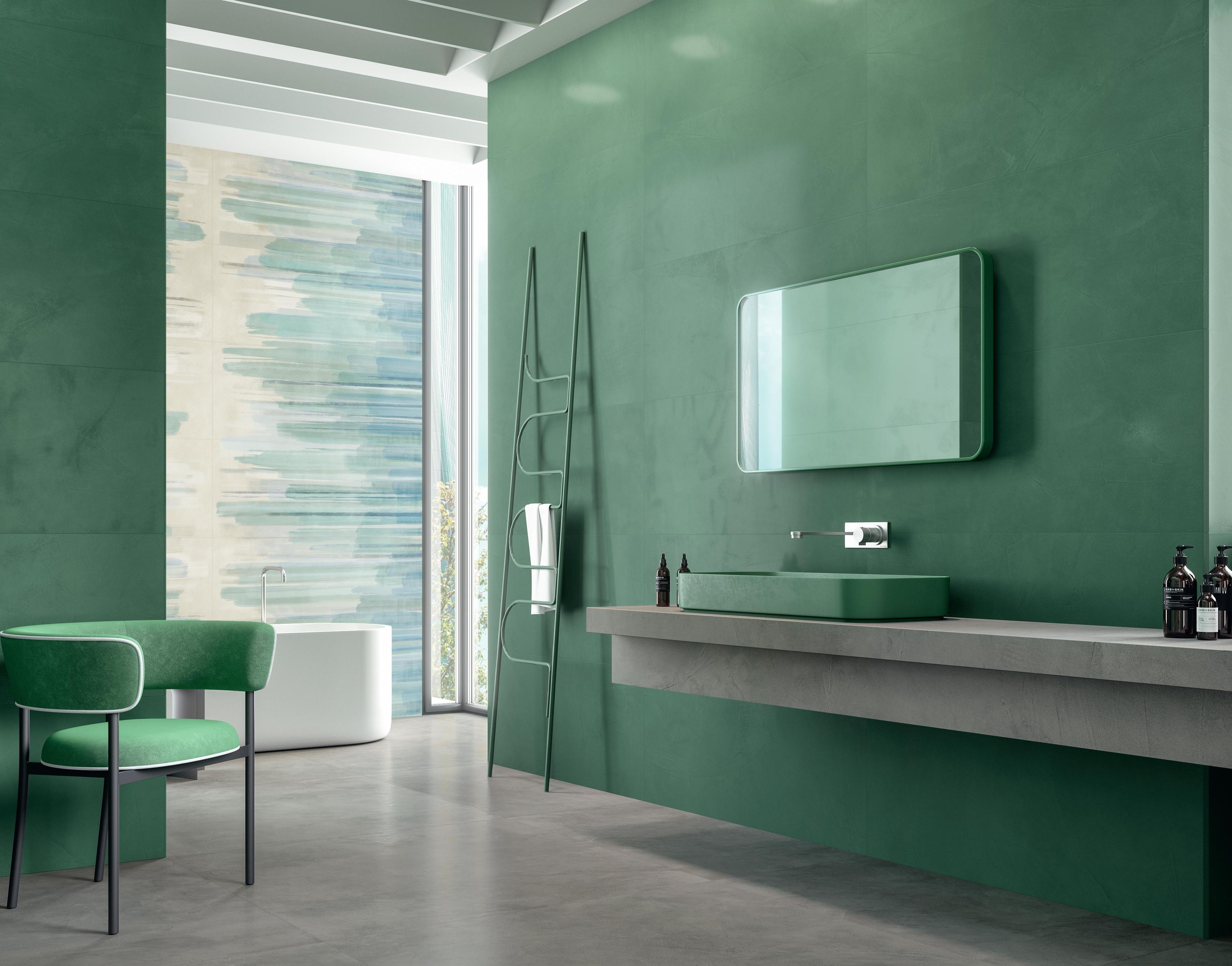Piastrelle grande formato Bagno Effetto resina Verde