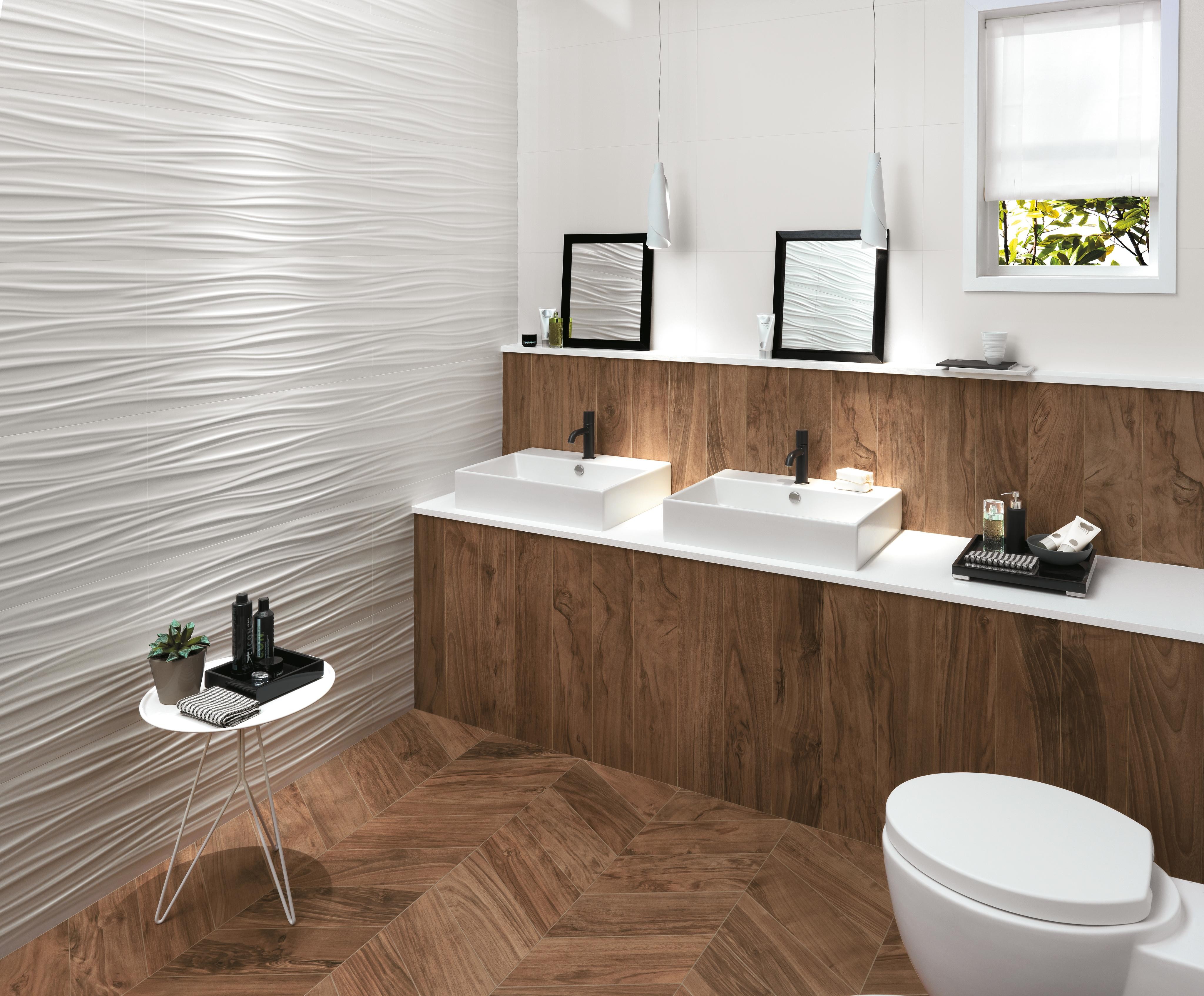 3D Wall Ribbon White Matt, Etic PRO Noce Hickory, Etic PRO Noce Hickory Chevron, 3D Solid White Matt