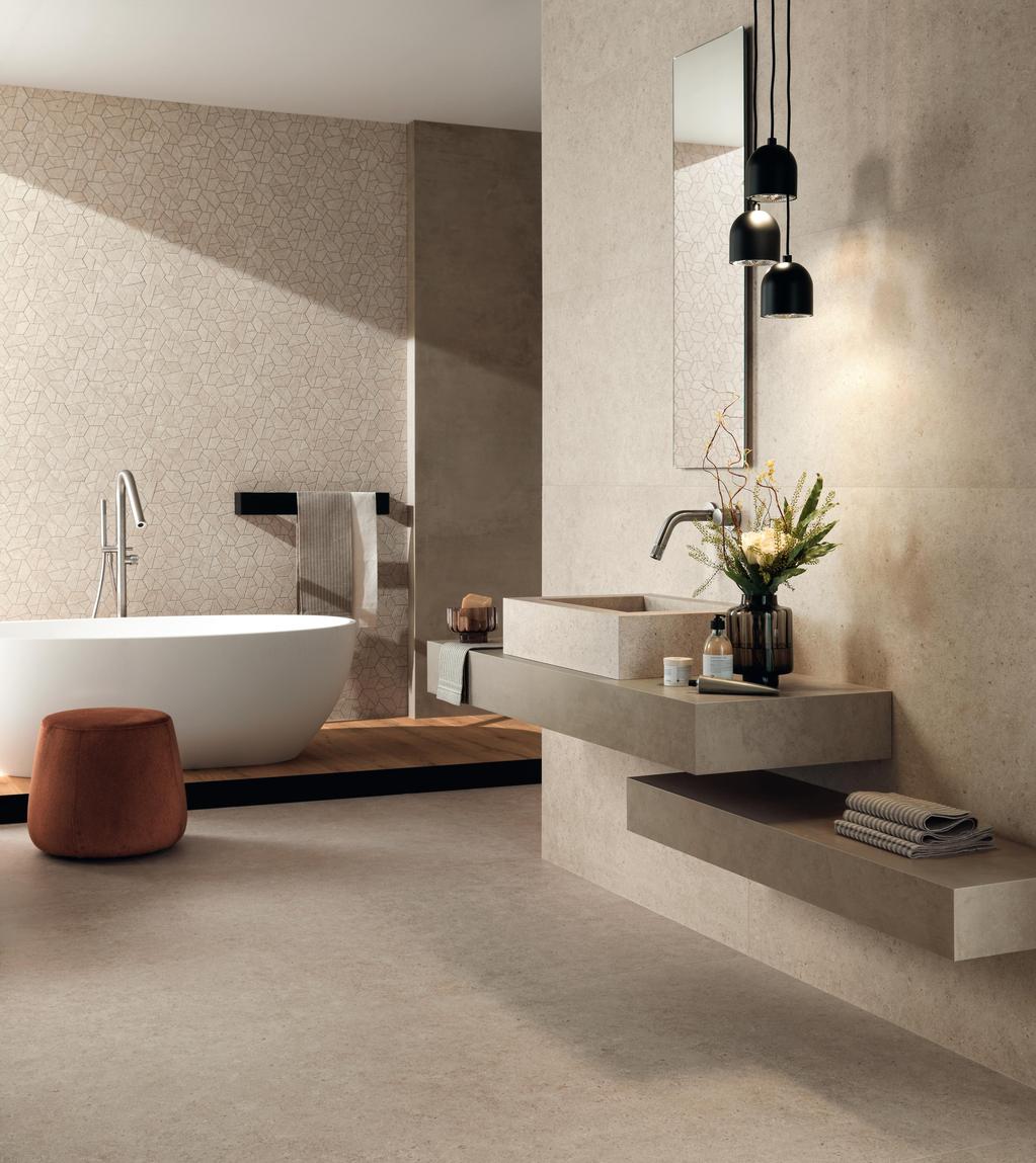 Piastrelle grande formato Bagno Effetto pietra Beige