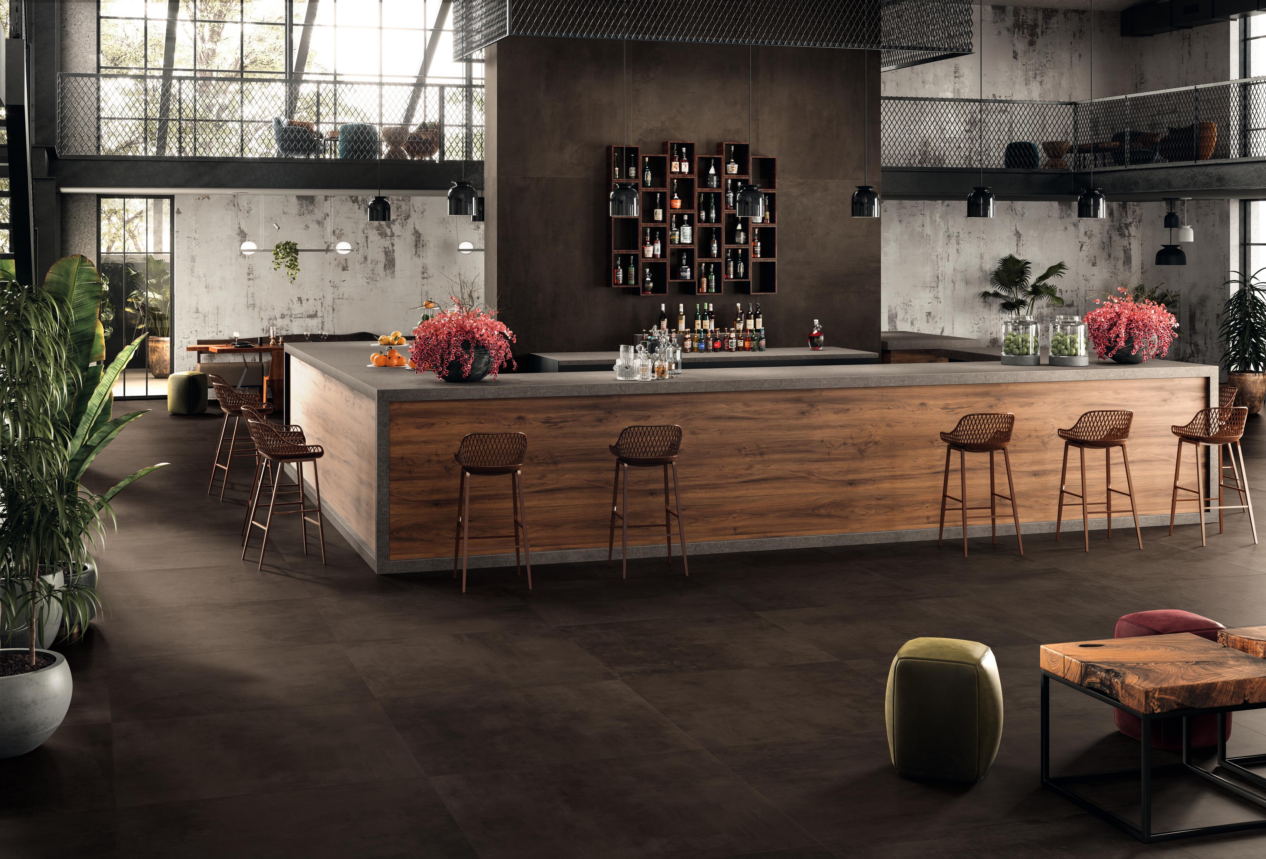 Piastrelle grande formato Bar Effetto cemento Marrone