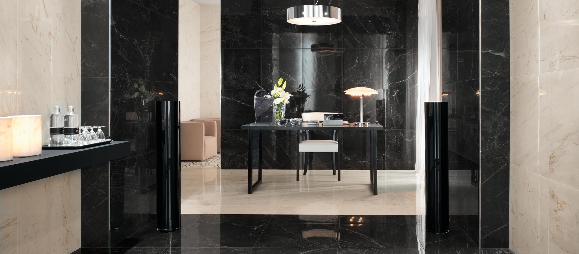 Marvel Pro Noir St. Laurent Lappato, Marvel Pro Cremo Delicato Lappato, Marvel Pro Mosaico Honeycomb Warm