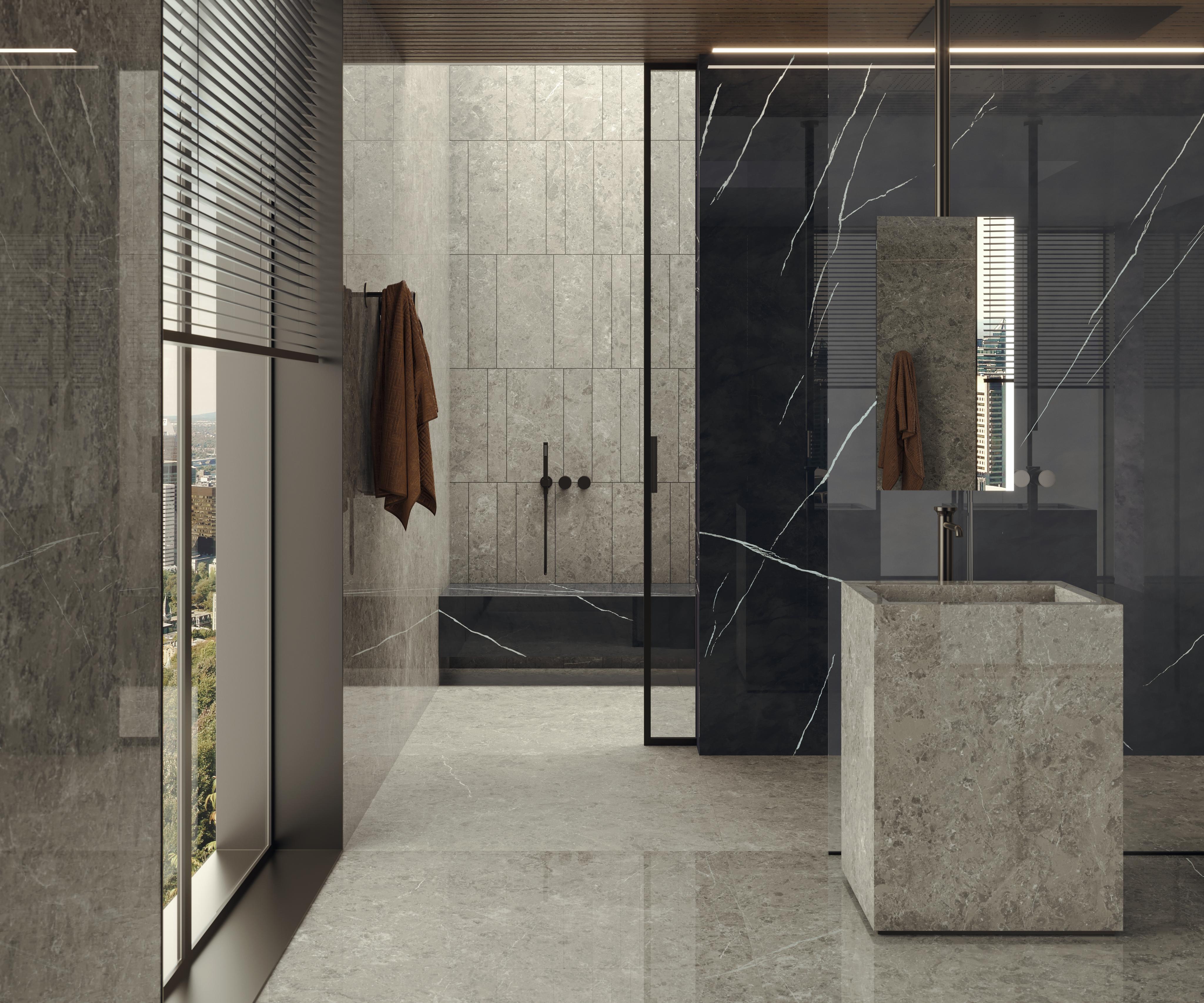 Piastrelle grande formato Bagno Effetto marmo Grigio
