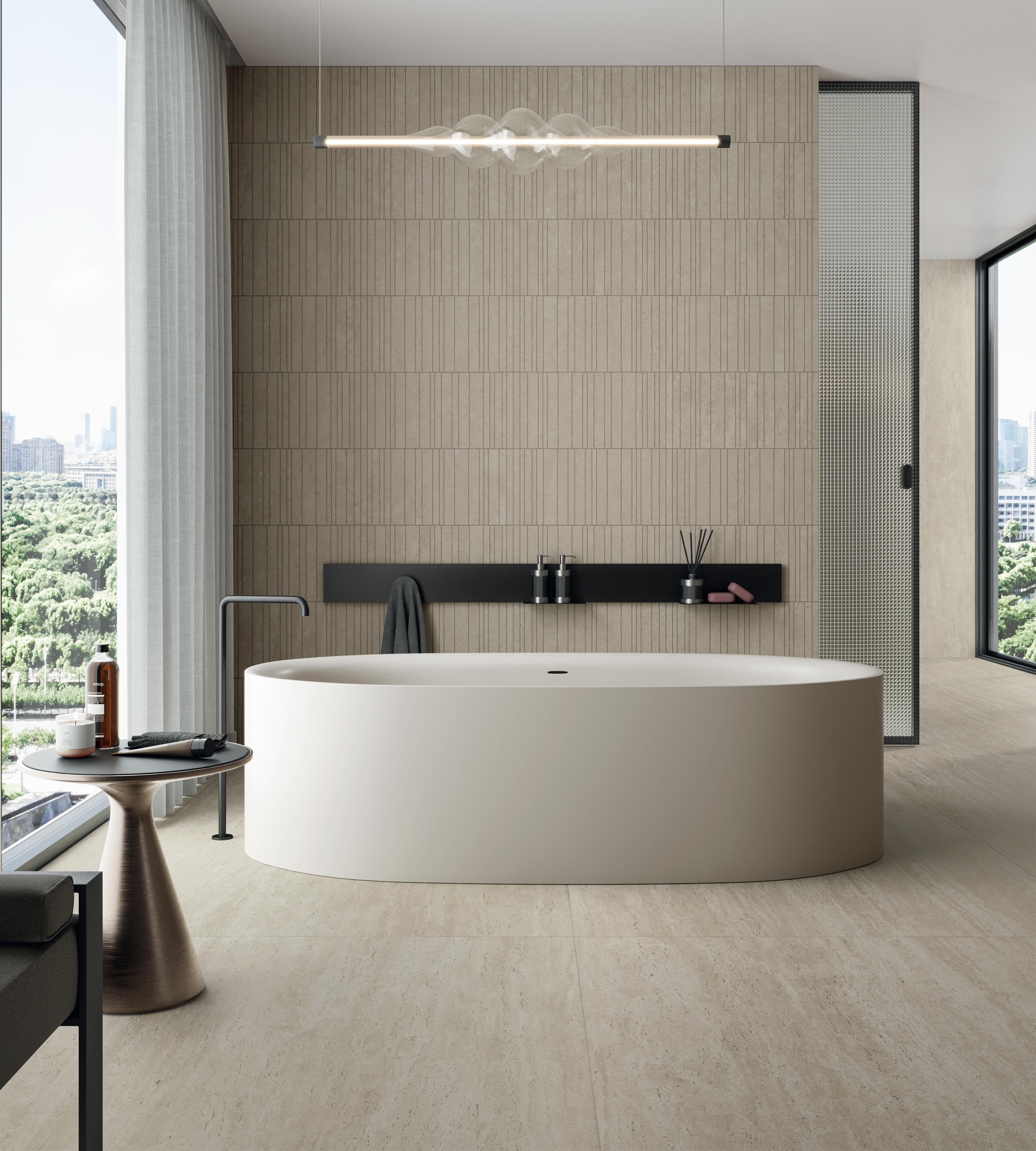 Piastrelle grande formato Bagno Effetto travertino Grigio