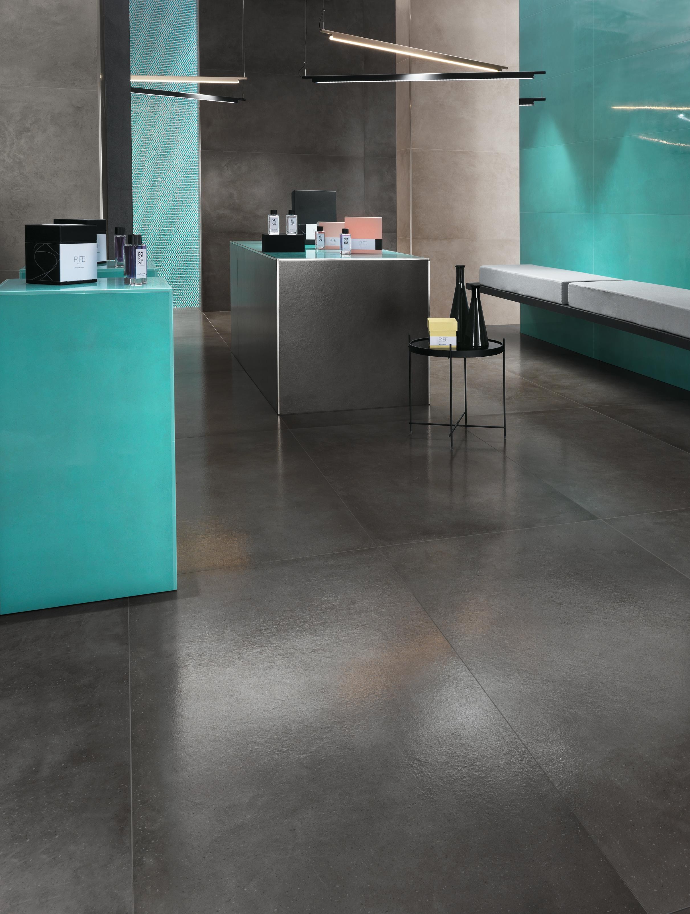 Dwell Turquoise, Dwell Turquoise Hexagon Gold, Dwell Smoke Honed, Dwell Gray Honed, Dwell Pearl Honed