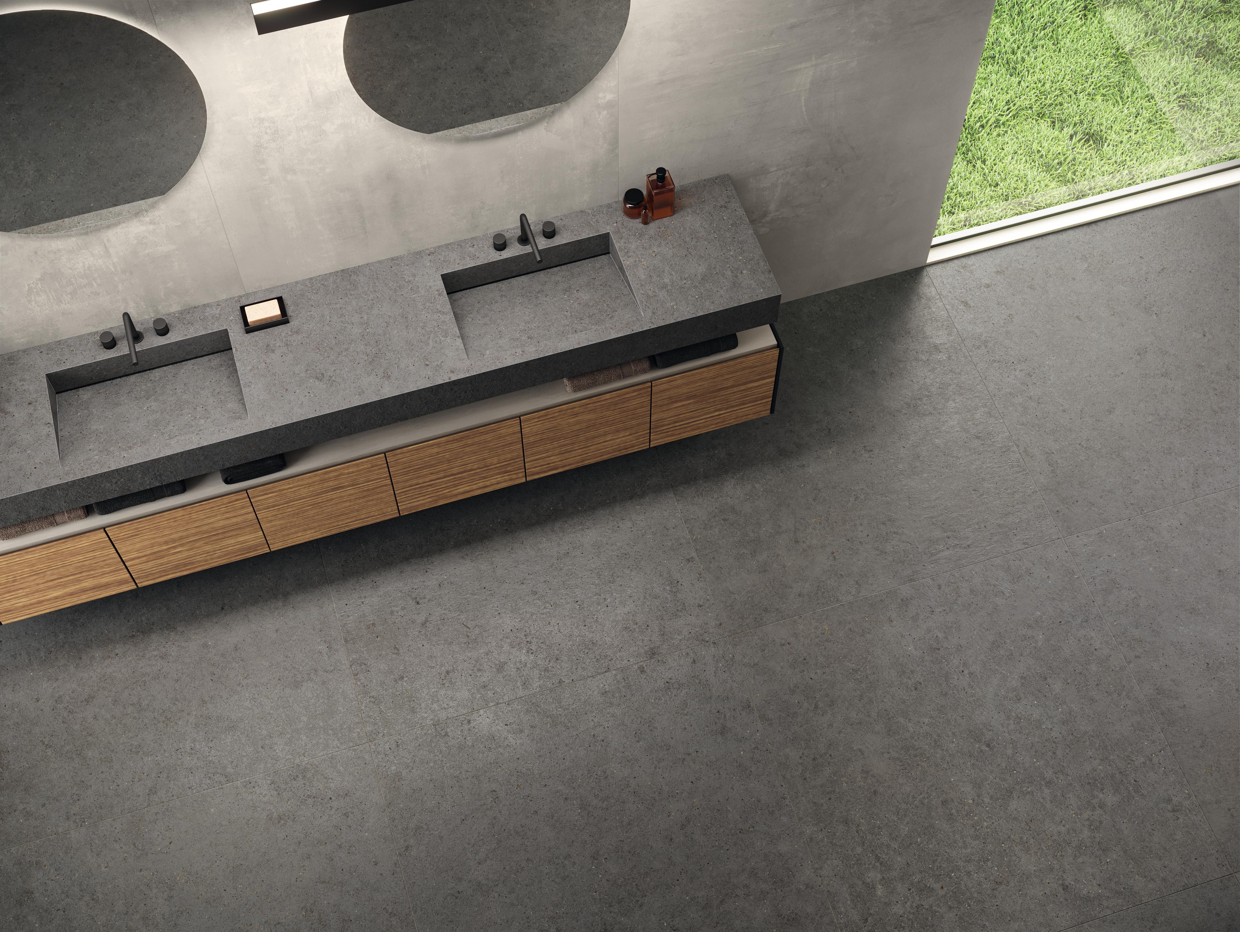 Piastrelle grande formato Bagno Effetto pietra Grigio