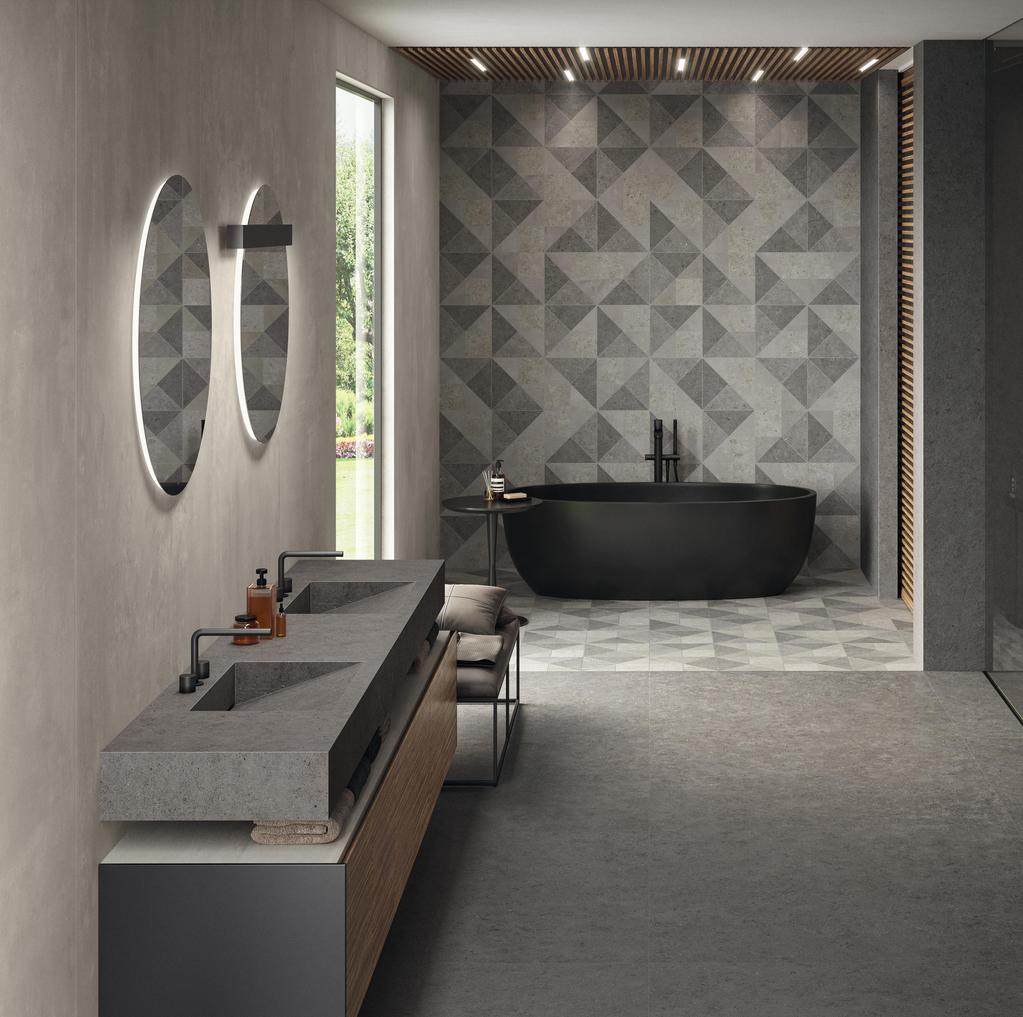 Piastrelle grande formato Bagno Effetto pietra Grigio