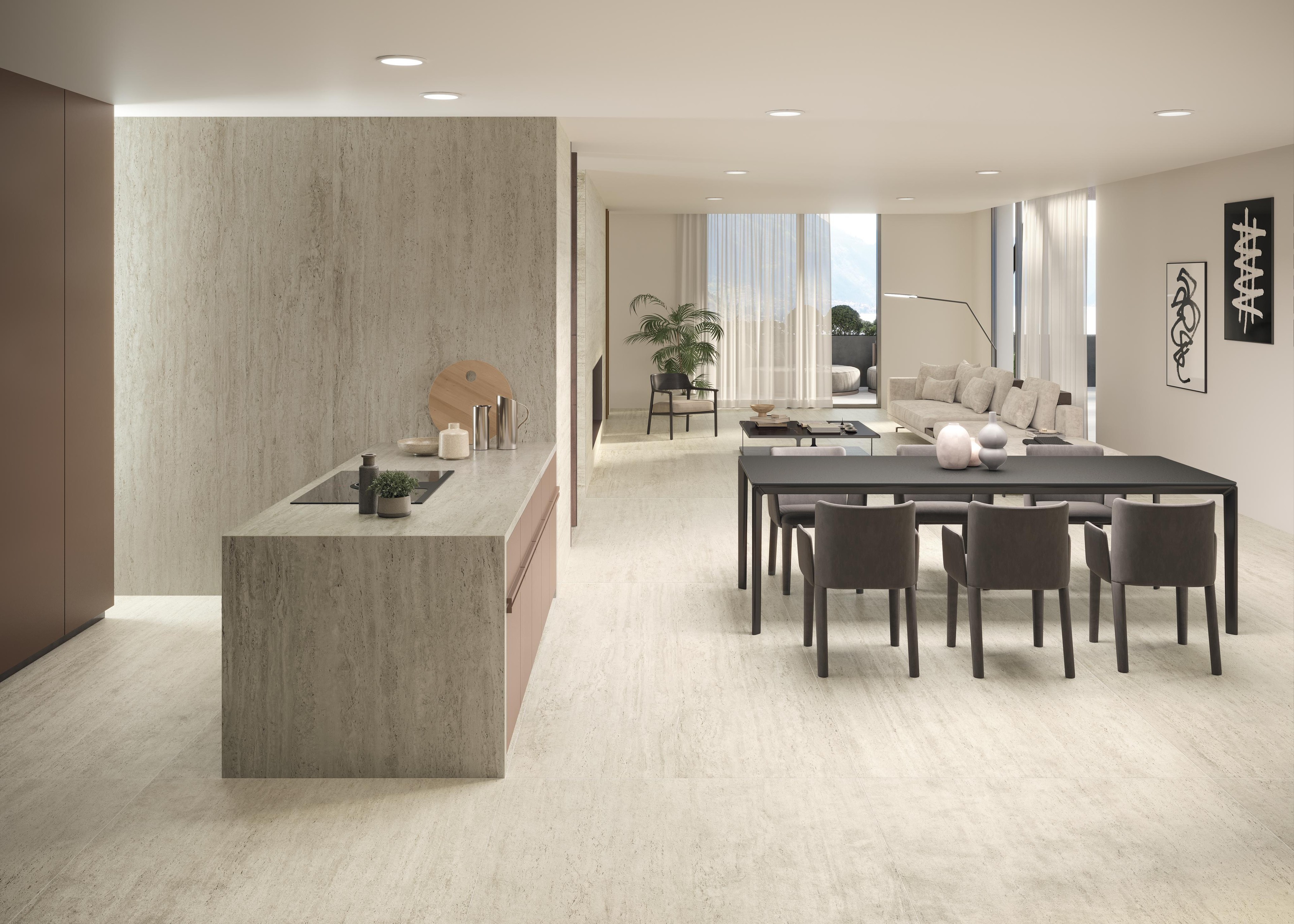 Piastrelle grande formato Cucina Effetto travertino Bianco