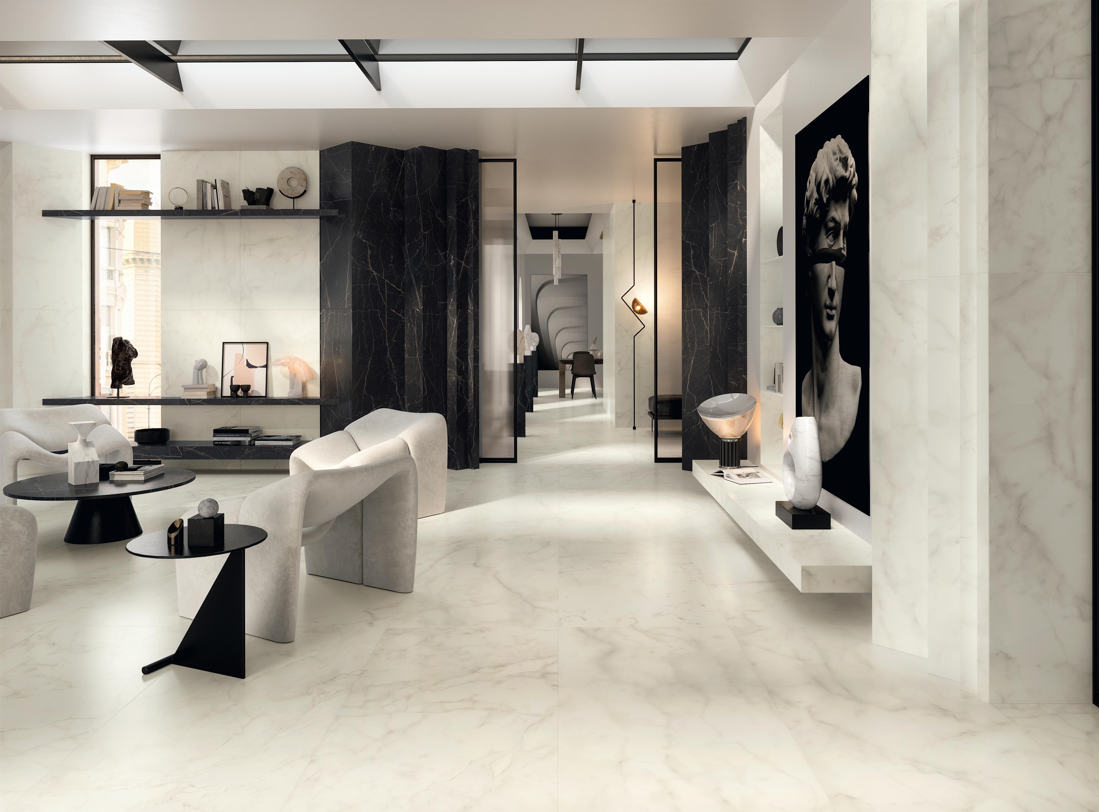 Pavimento e Rivestimento Soggiorno Effetto marmo Bianco