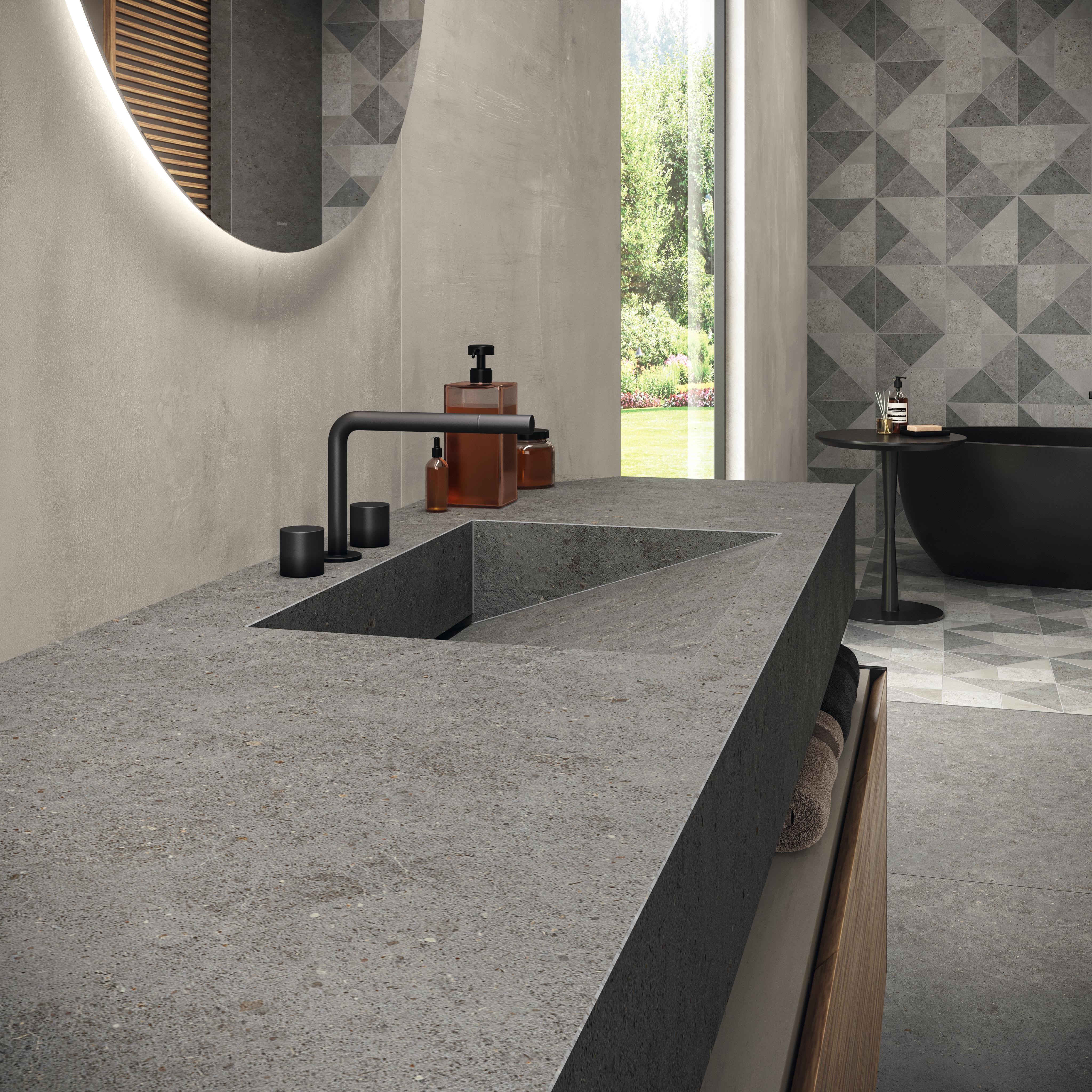 Piastrelle grande formato Bagno Effetto pietra Grigio