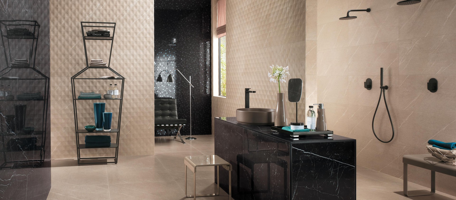 Marvel Desert Beige, Marvel Nero Marquina, Marvel 3D Mesh Desert Beige 40x80, Marvel Nero Marquina Mosaic Q, Marvel Desert Beige Spigolo 10 mm, Marvel Nero Marquina Spigolo, Marvel Desert Beige, Marvel Nero Marquina Lappato