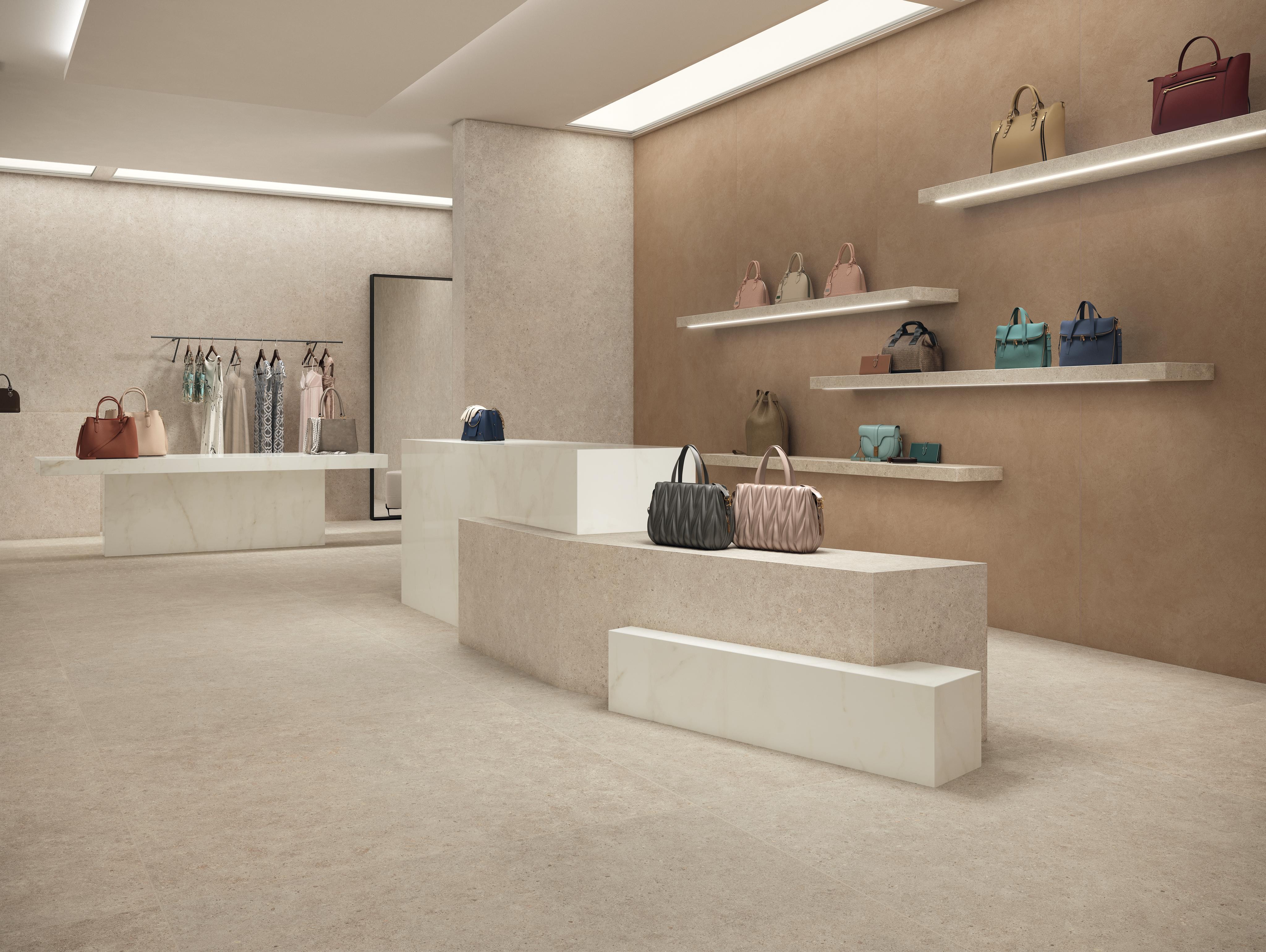 Piastrelle grande formato Showroom Effetto pietra Beige