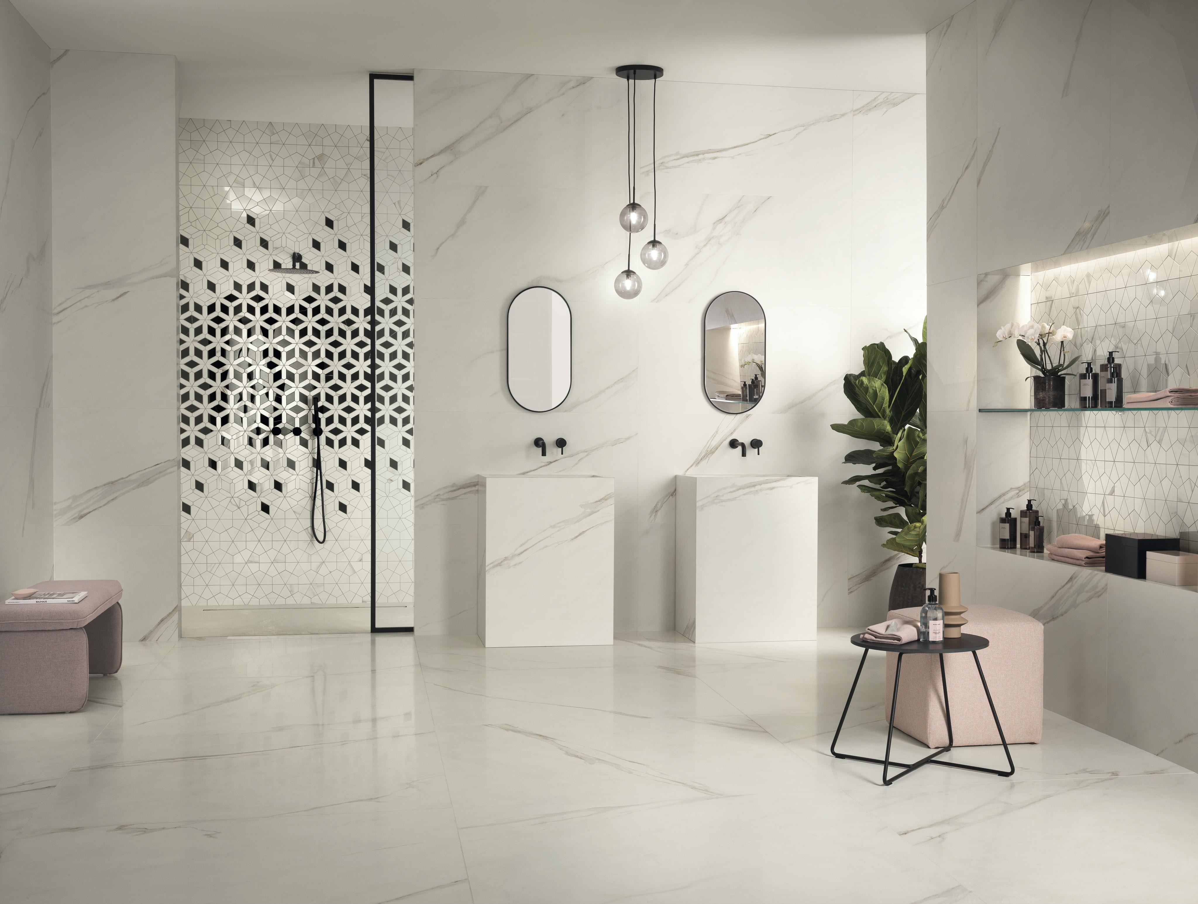 Piastrelle grande formato Bagno Effetto marmo Bianco