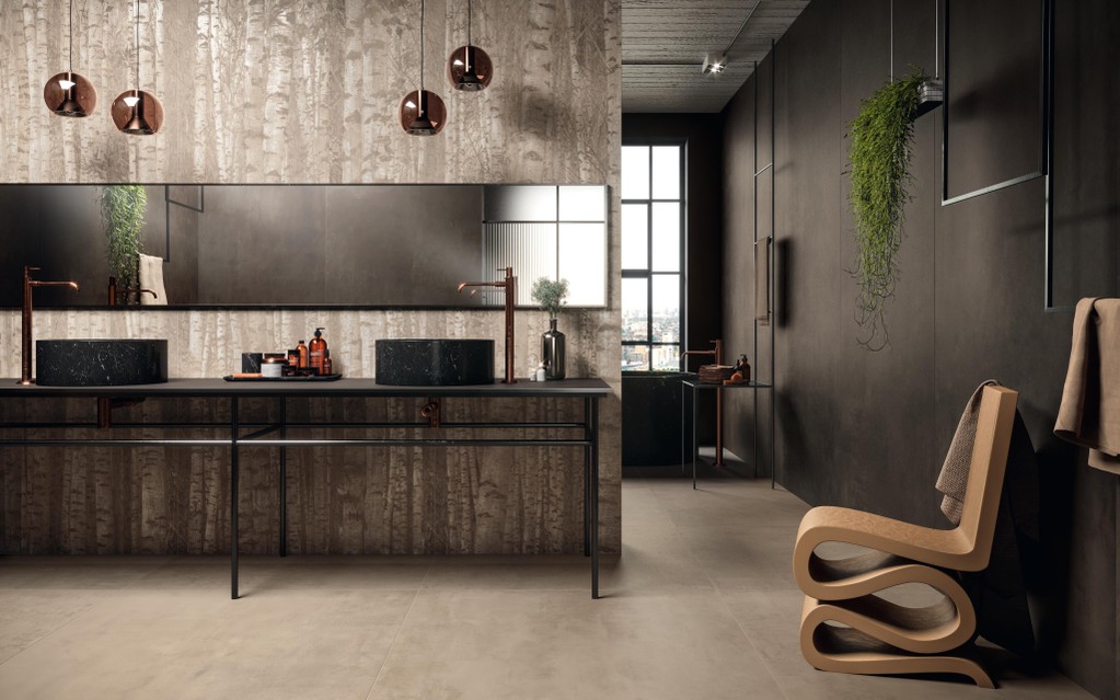 Piastrelle grande formato Bagno Effetto cemento Marrone