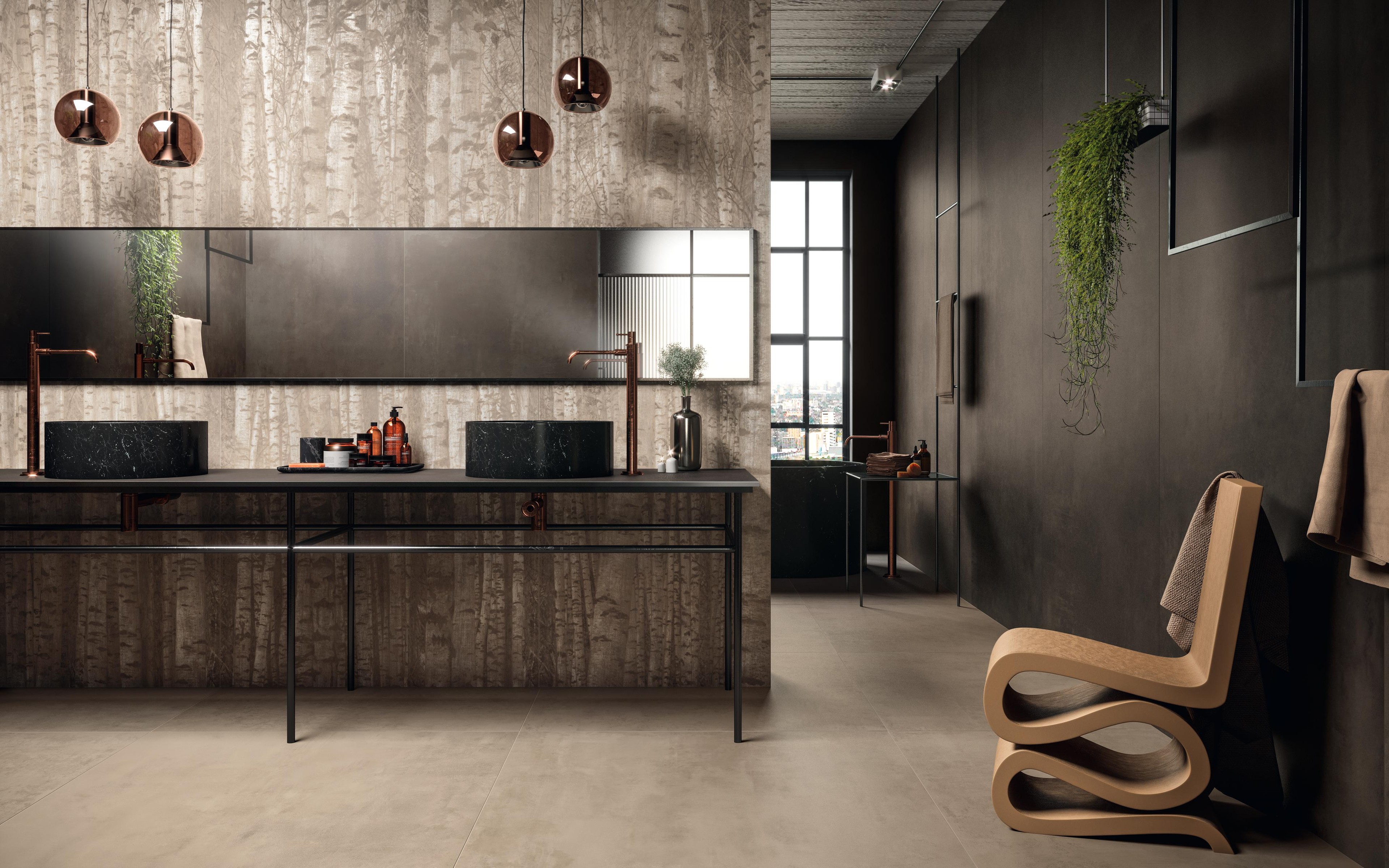 Piastrelle grande formato Bagno Effetto cemento Marrone