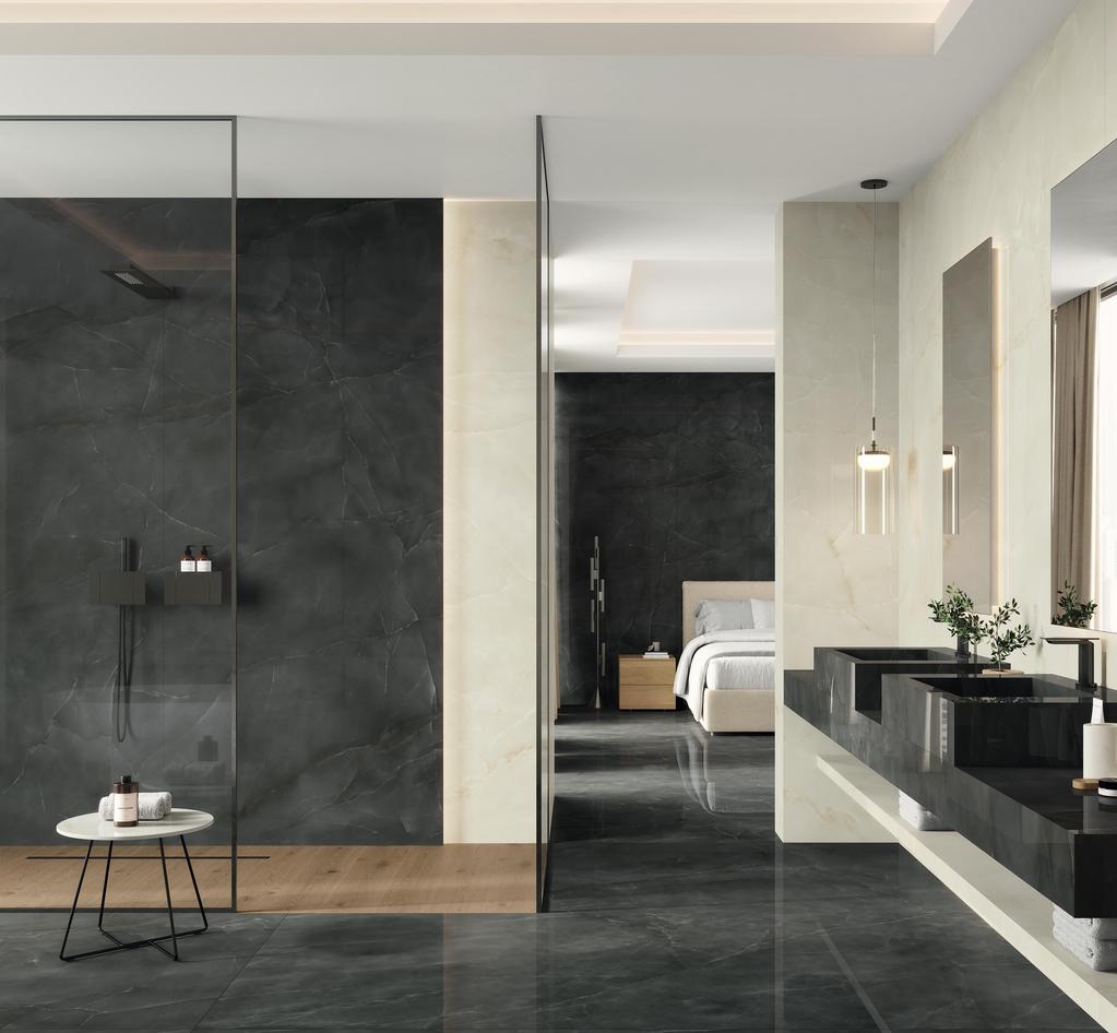 Piastrelle grande formato Bagno Effetto onice Nero
