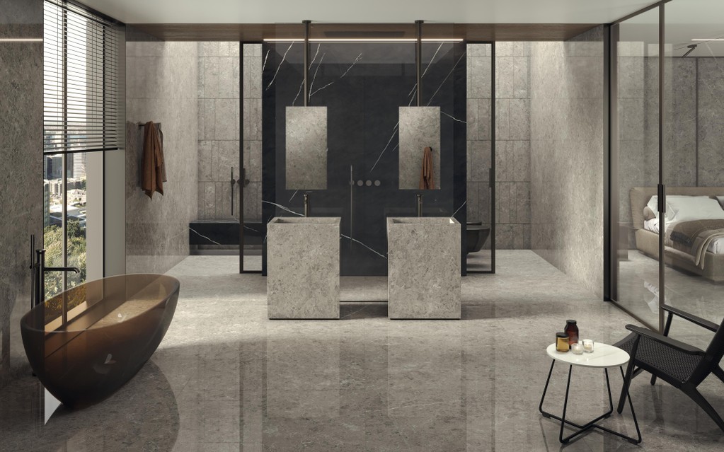 Piastrelle grande formato Bagno Effetto marmo Grigio