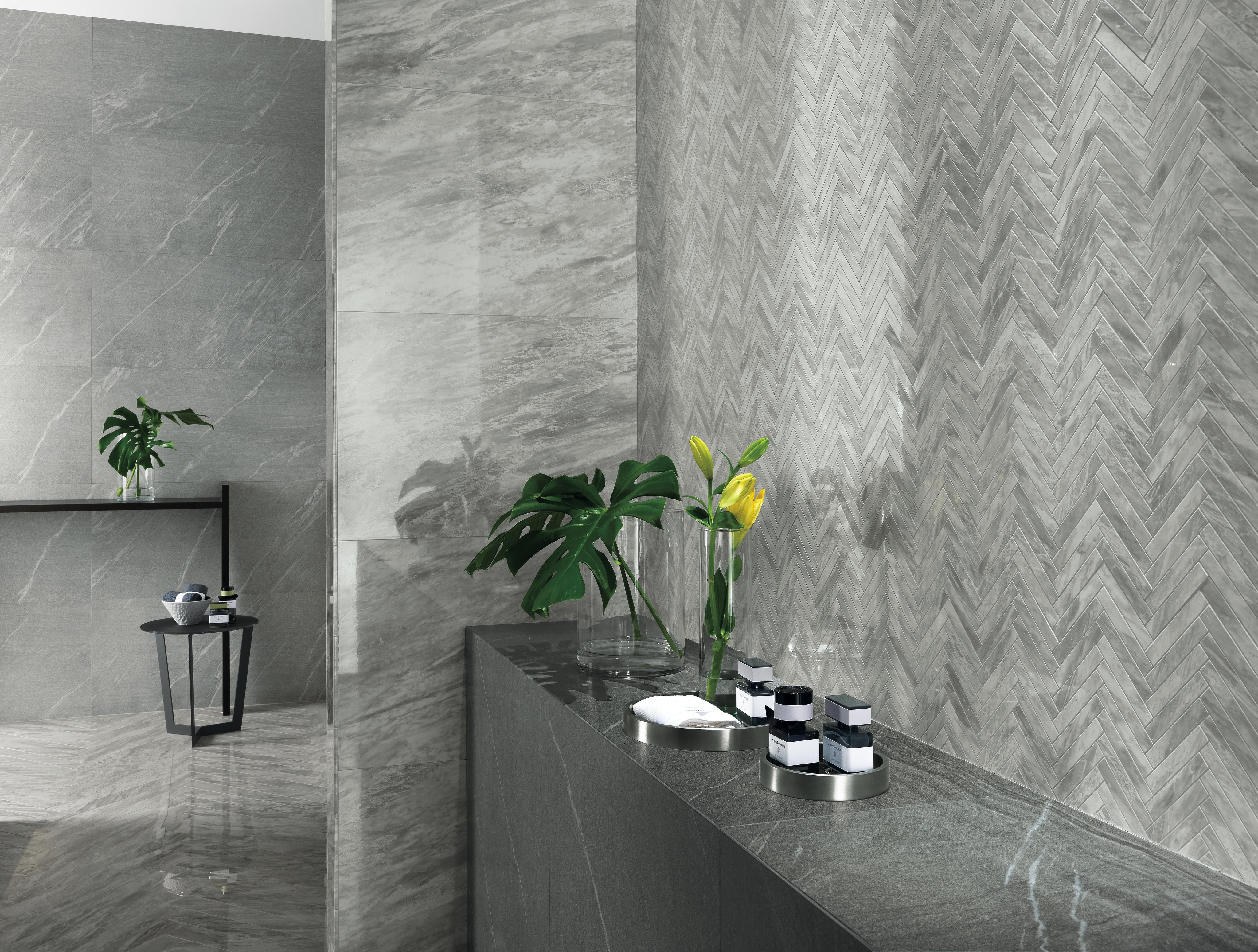 Marvel Bardiglio Grey, Marvel Cardoso Elegant, Marvel Bardiglio Grey Herringbone Wall, Marvel Bardiglio Grey Spigolo, Marvel Cardoso Elegant, Marvel Bardiglio Grey Listello Lappato