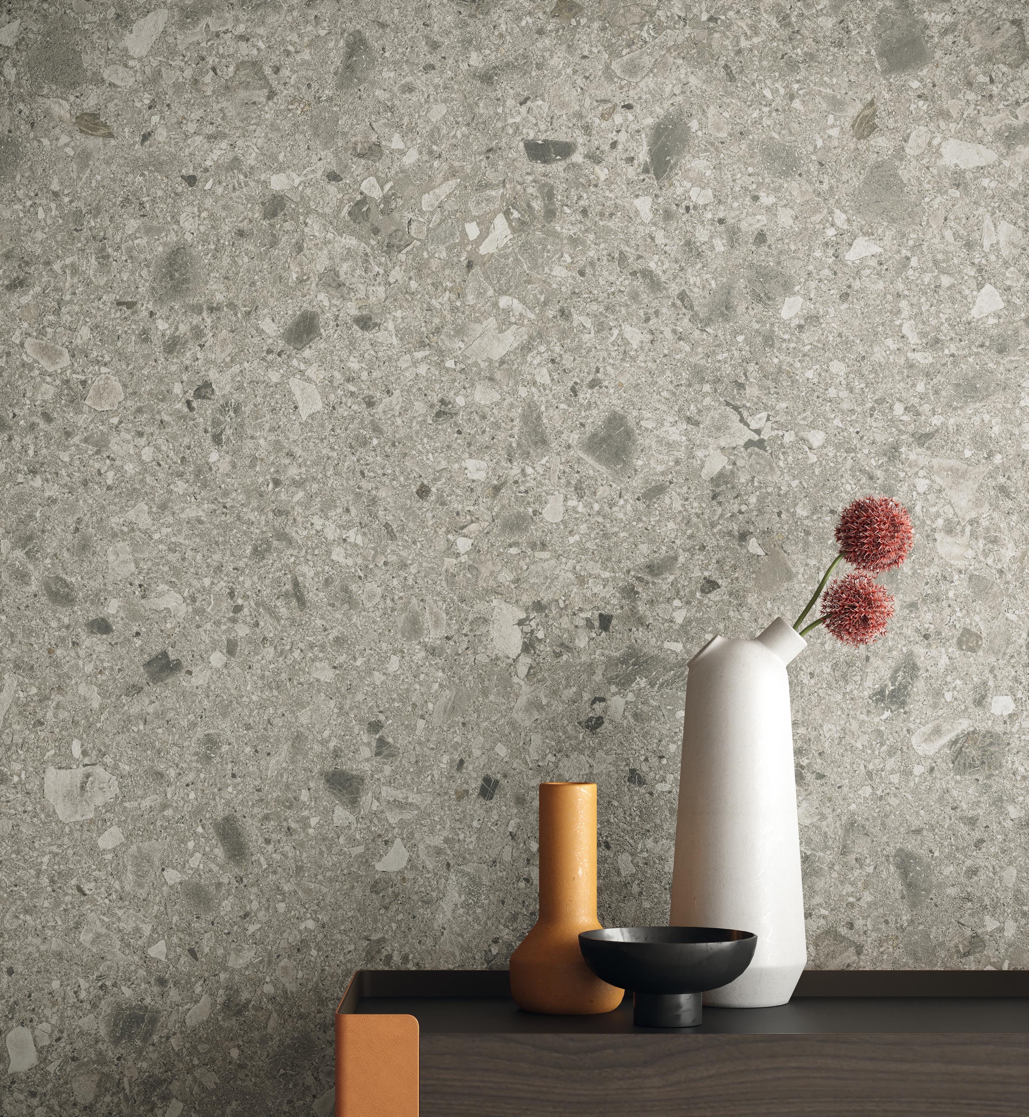 Piastrelle grande formato Soggiorno Effetto pietra Grigio