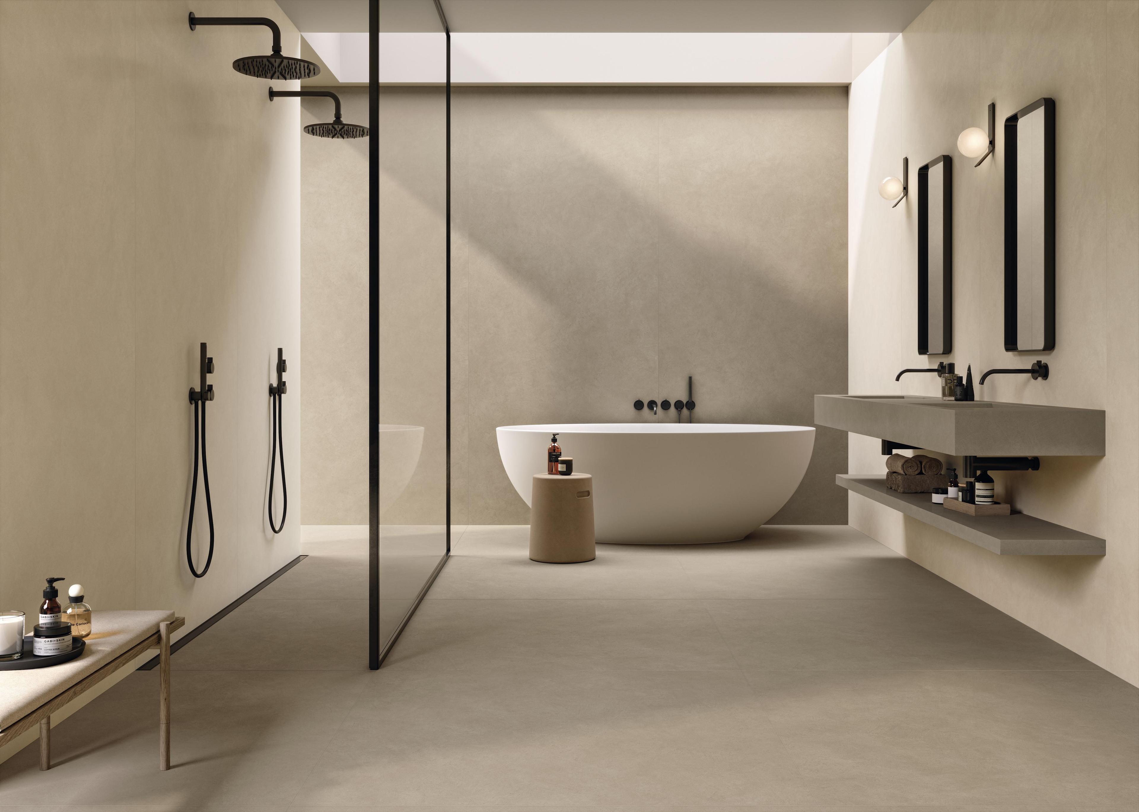 Piastrelle grande formato Bagno Effetto terra cruda Bianco