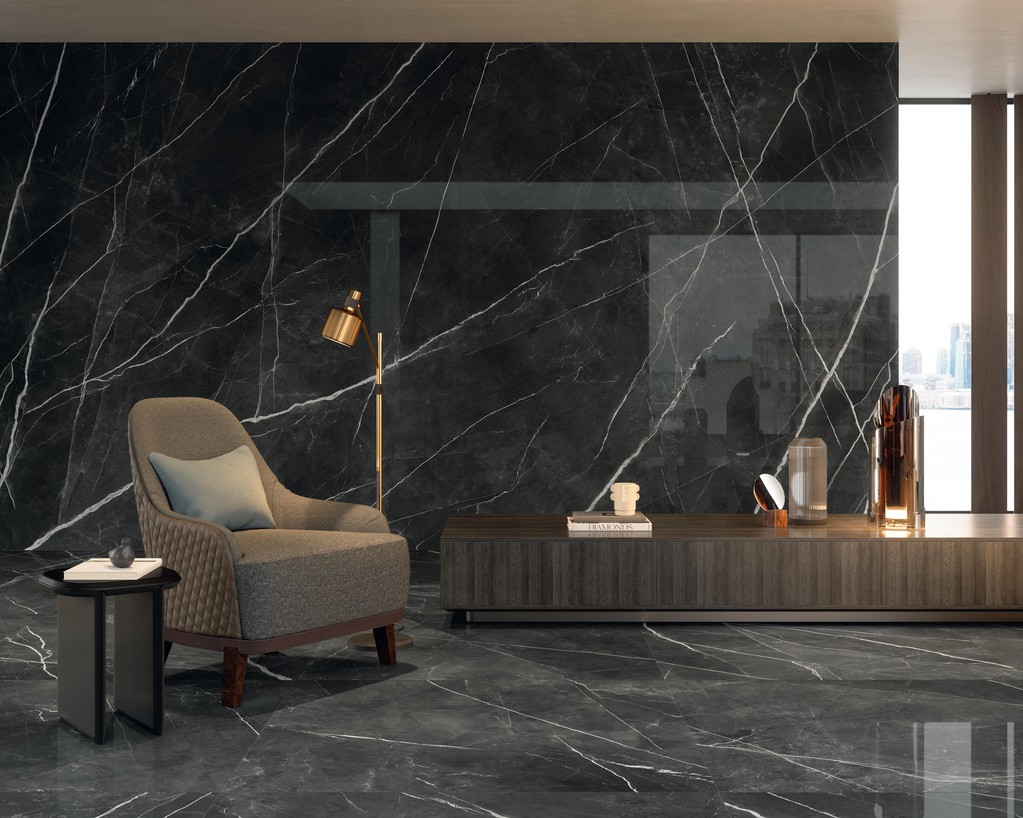 Pavimento e Rivestimento Soggiorno Effetto marmo Nero
