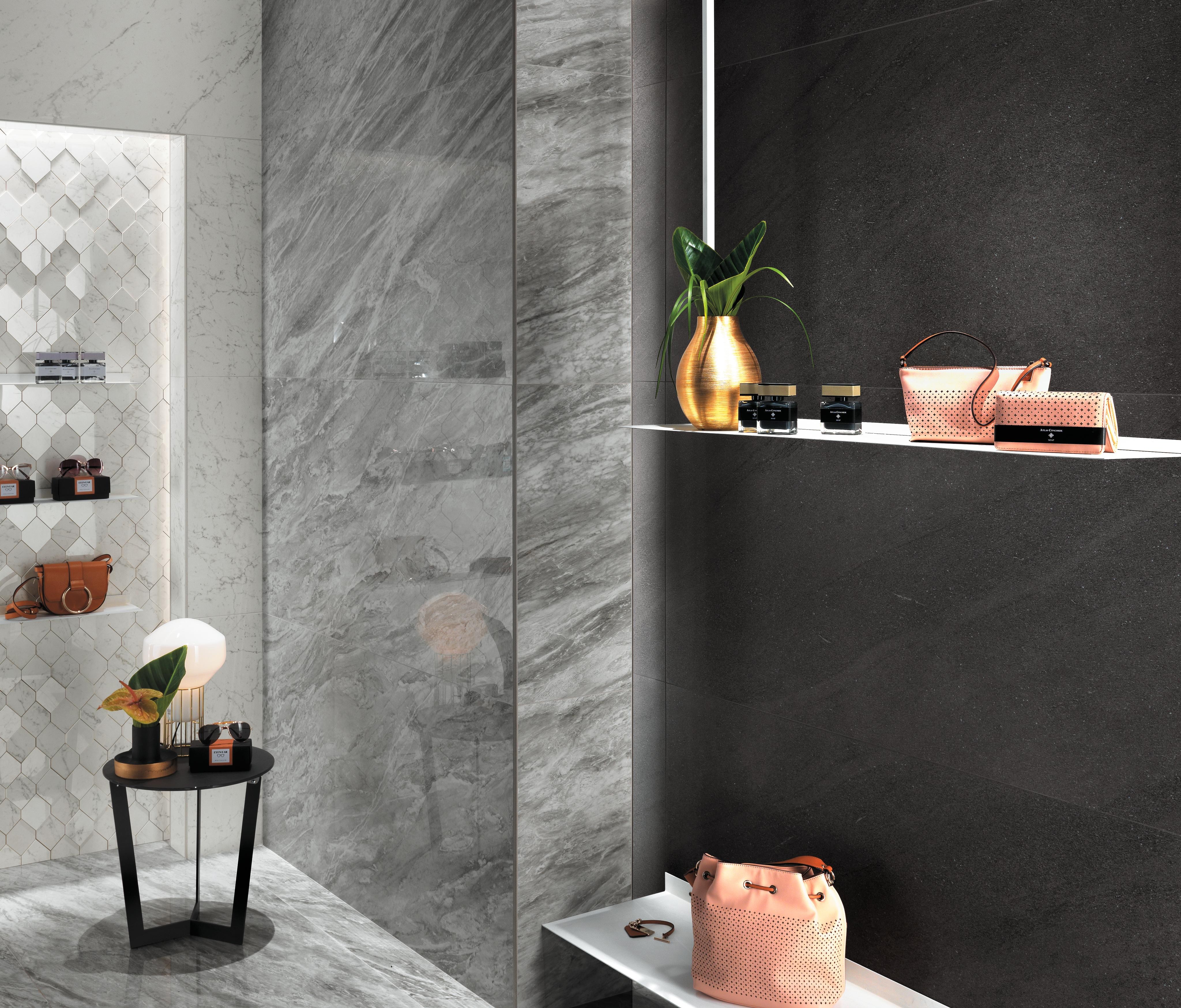Marvel Bardiglio Grey Lappato, Marvel Carrara Pure Lappato, Marvel Basaltina Volcano, Marvel Carrara Pure Mosaico Esagono 3D
