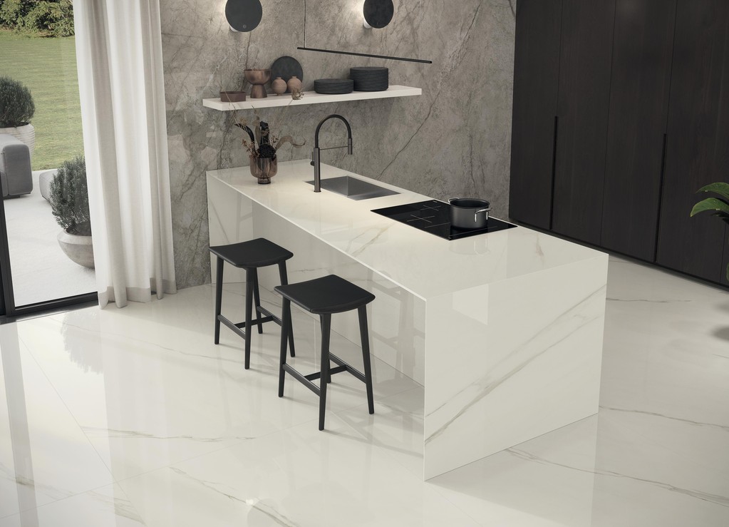 Piastrelle grande formato Cucina Effetto marmo Bianco