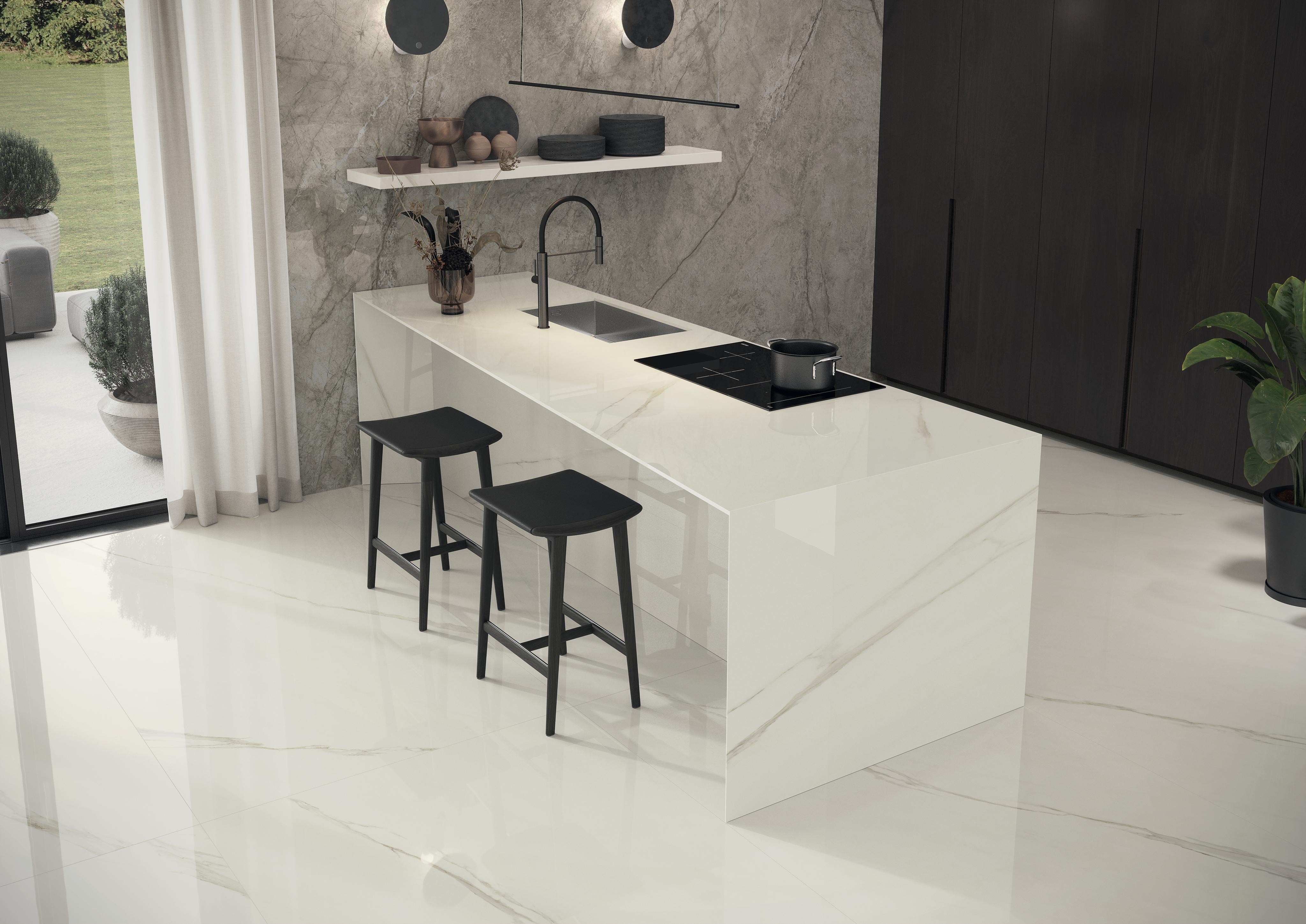 Piastrelle grande formato Cucina Effetto marmo Bianco