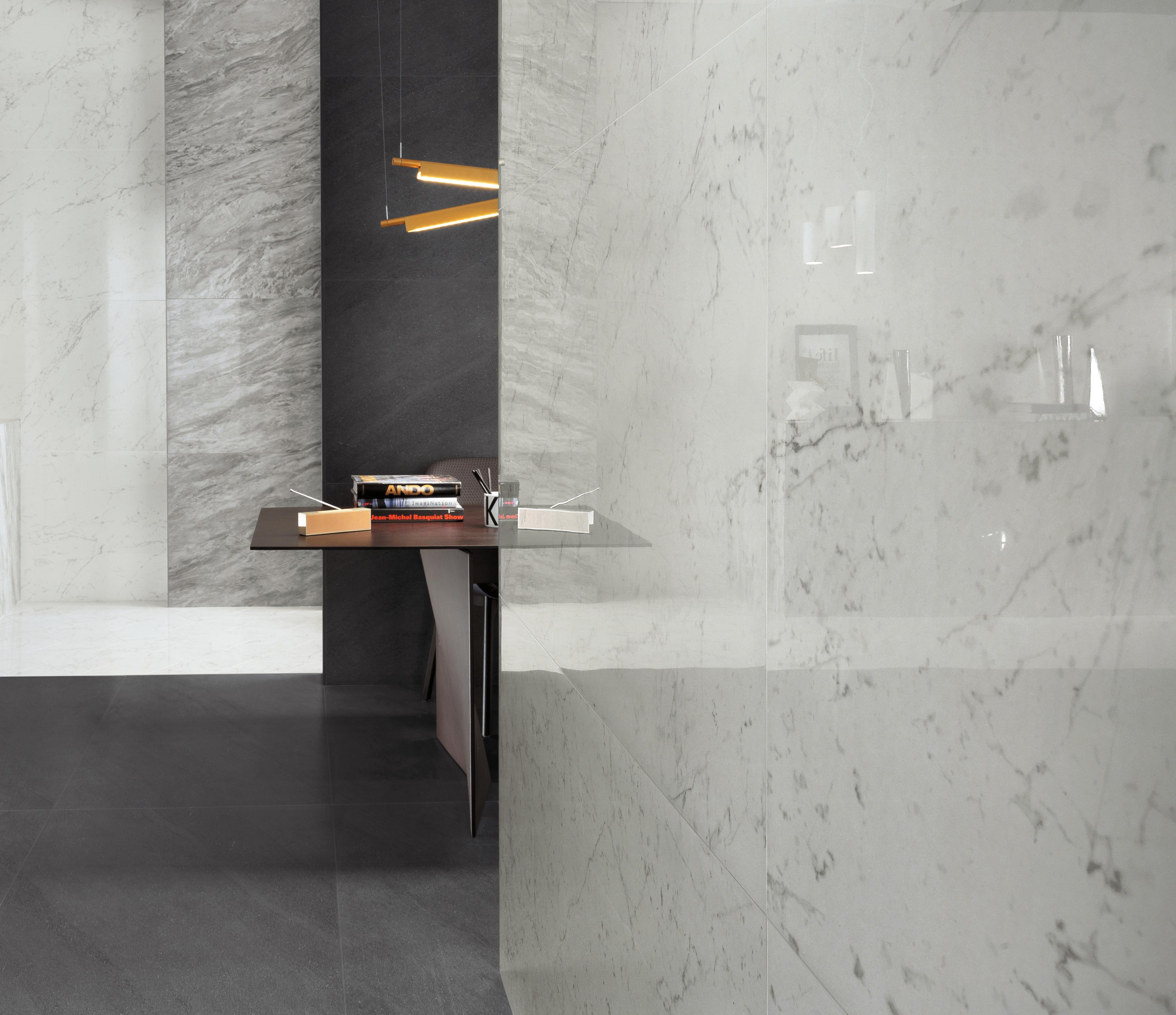 Marvel Carrara Pure Lappato, Marvel Bardiglio Grey Lappato, Marvel Basaltina Volcano, Marvel Carrara Pure Chevron Lappato