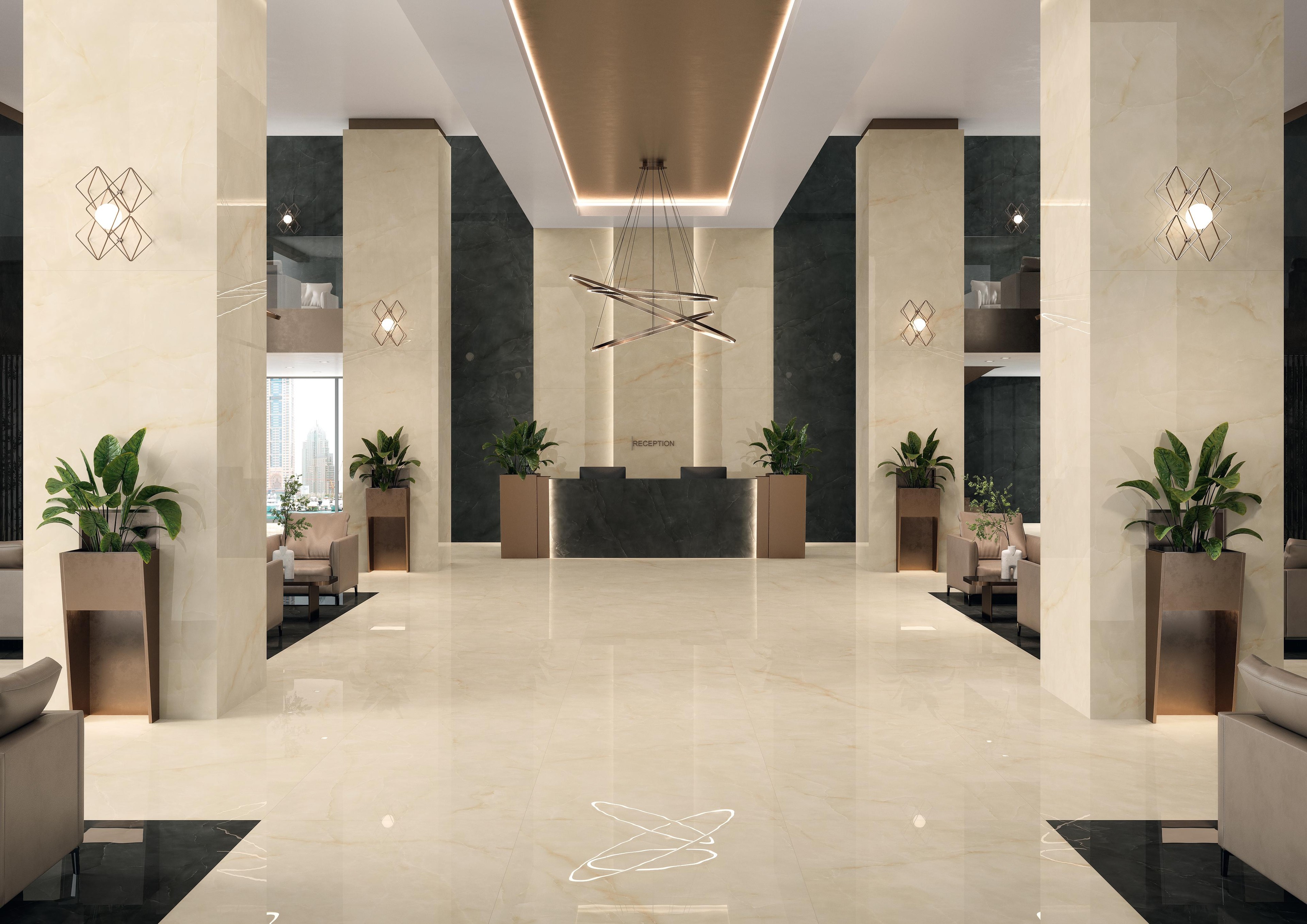 Piastrelle grande formato Hotel Effetto onice Beige