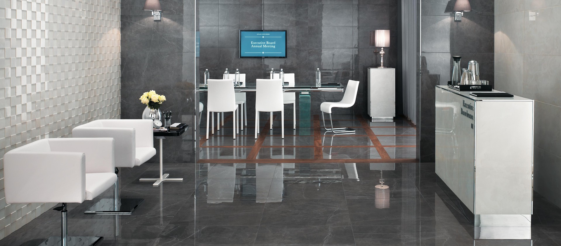 Marvel Grey Stone Lappato, Marvel Moon Onyx Lappato, Marvel Moon Mosaico 3D, Etic Palissandro Esagono, Etic Palissandro