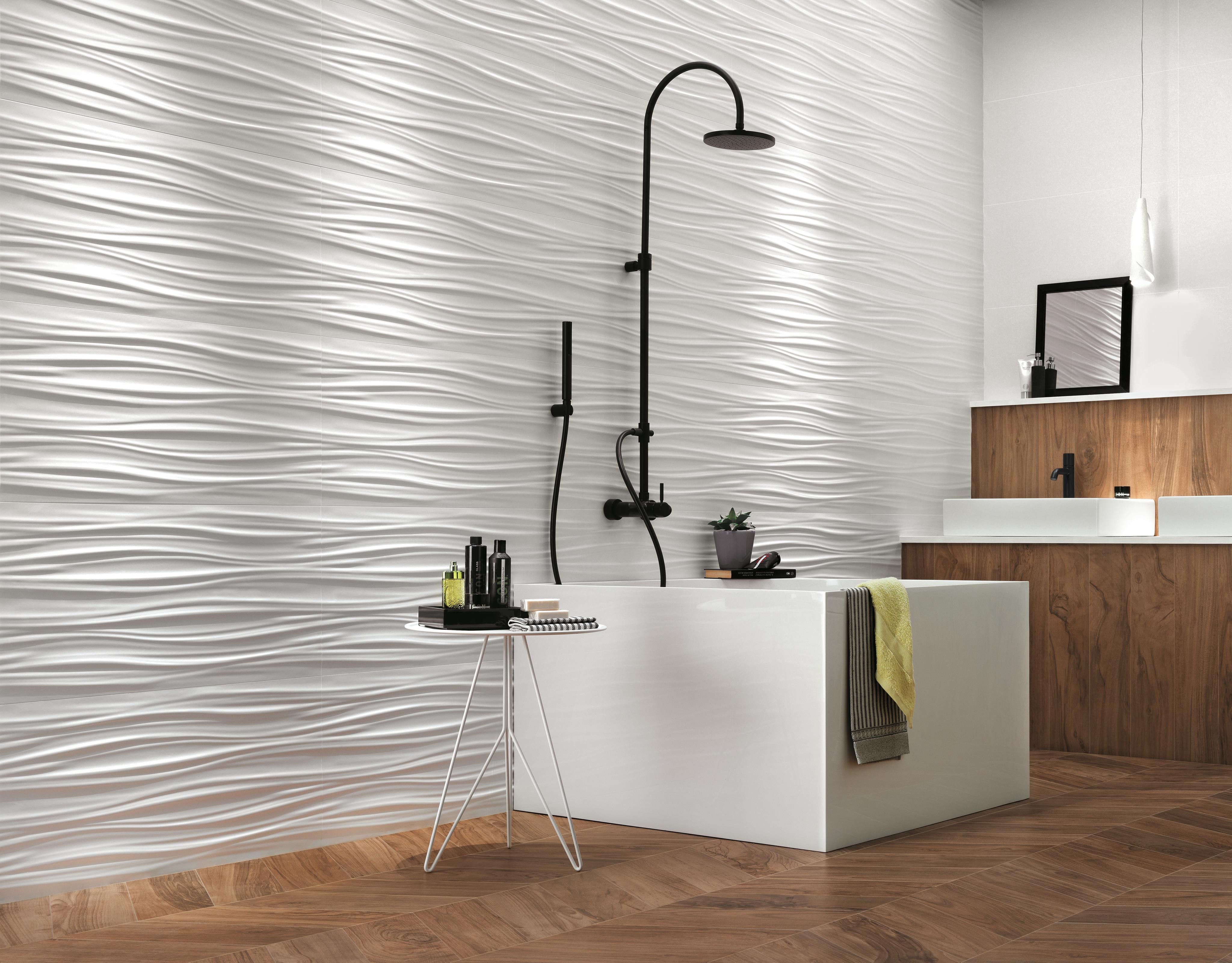 3D Wall Ribbon White MattEtic PRO Noce Hickory, Etic PRO Noce Hickory Chevron, 3D Solid White Matt