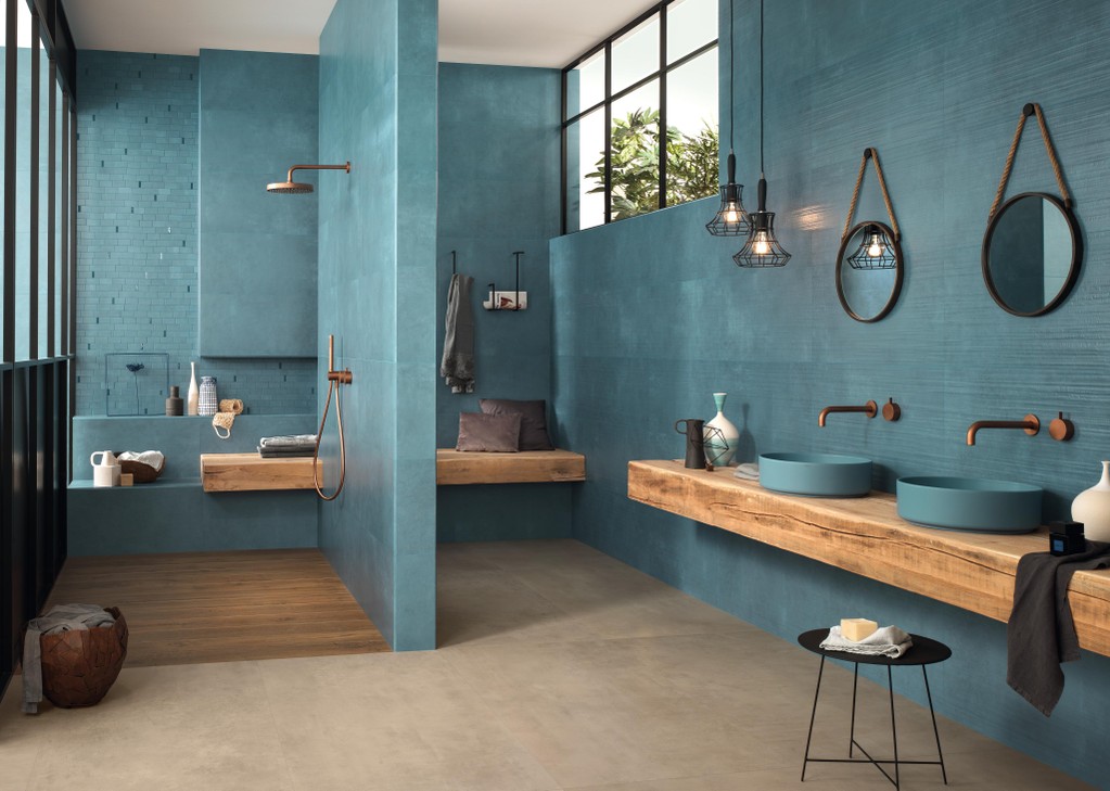 Pavimento e Rivestimento Bagno Effetto cemento Blu
