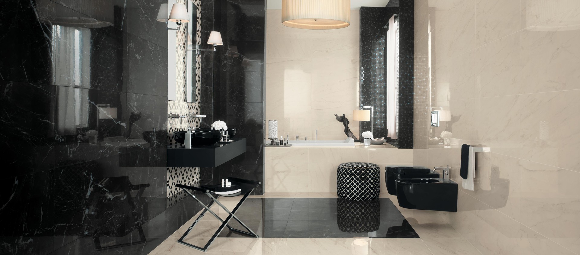 Marvel Pro Cremo Delicato , Marvel Pro Noir St. Laurent, Marvel Pro Noir St. Laurent Mosaic, Marvel Pro Cremo Mix Diagonal Mosaic, Marvel Pro Cremo Delicato Spigolo, Marvel Pro Noir St. Laurent Spigolo, Marvel Pro Cremo Delicato Lappato, Marvel Pro Noir St. Laurent Lappato
