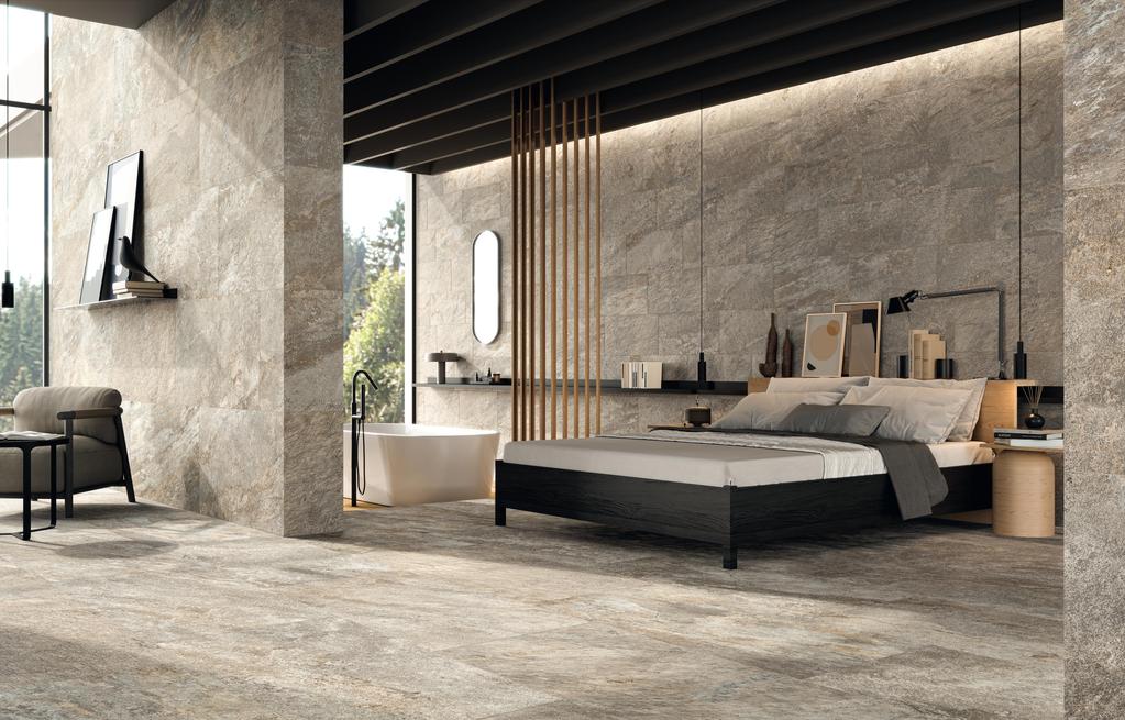 Pavimento e Rivestimento Camera da letto Effetto pietra Grigio