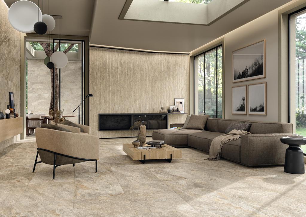 Pavimento e Rivestimento Soggiorno Effetto pietra Bianco