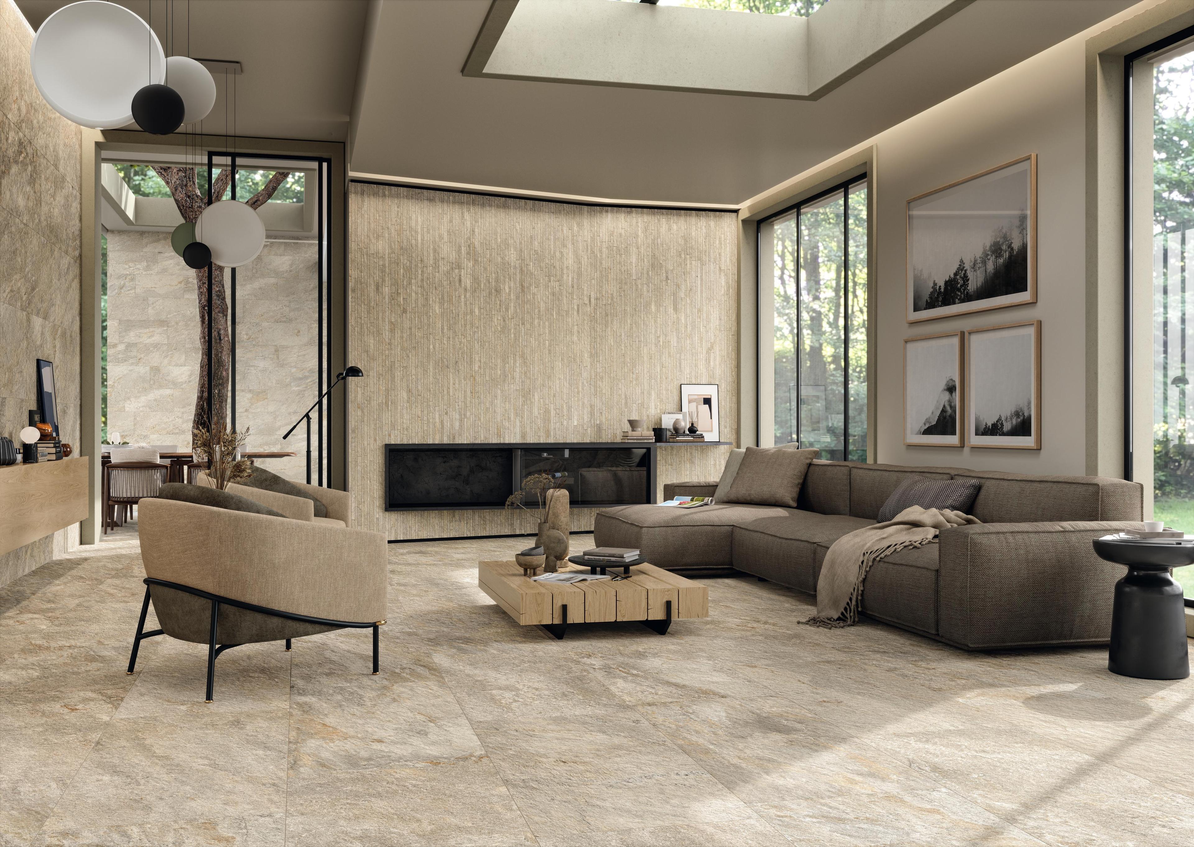 Pavimento e Rivestimento Soggiorno Effetto pietra Bianco