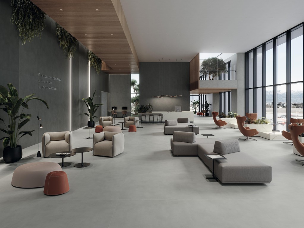 Piastrelle grande formato Aereoporto Effetto cemento Grigio