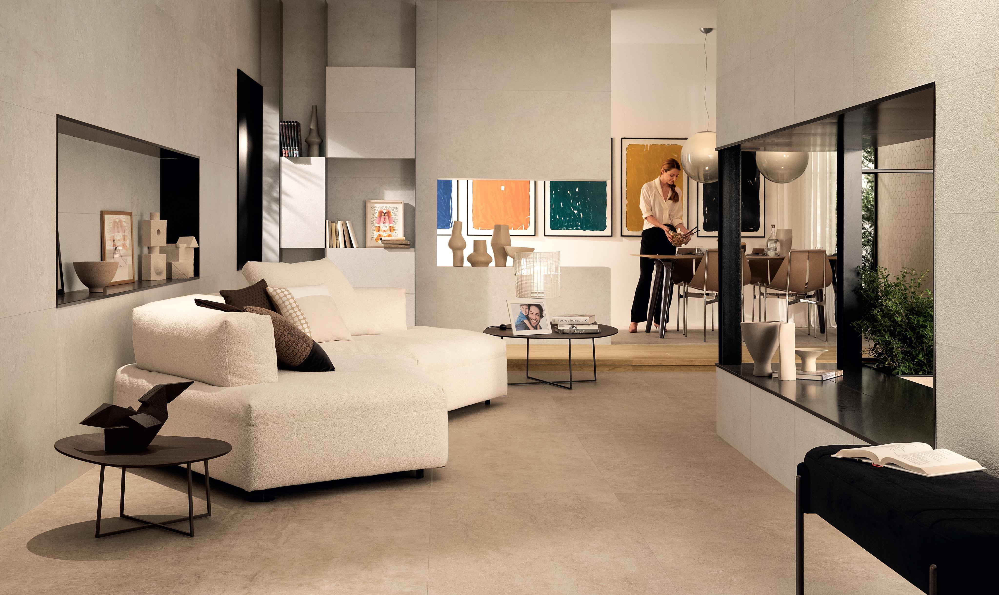 Pavimento in Gres Porcellanato Soggiorno Effetto pietra Beige